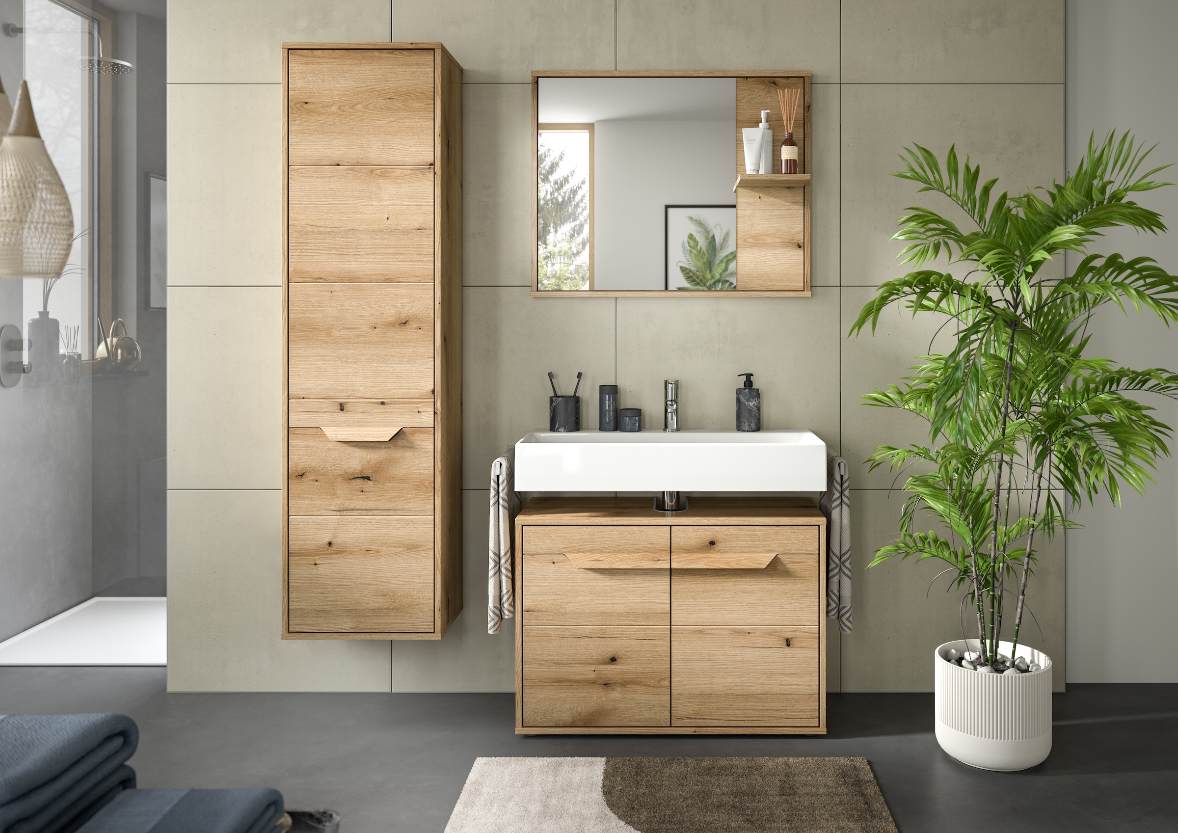 welltime Spiegel »Kayu, Breite 84 cm, 1 Ablagefläche«, Badspiegel, Bad-Möbel, Badezimmer, Bad, Badezimmerspiegel