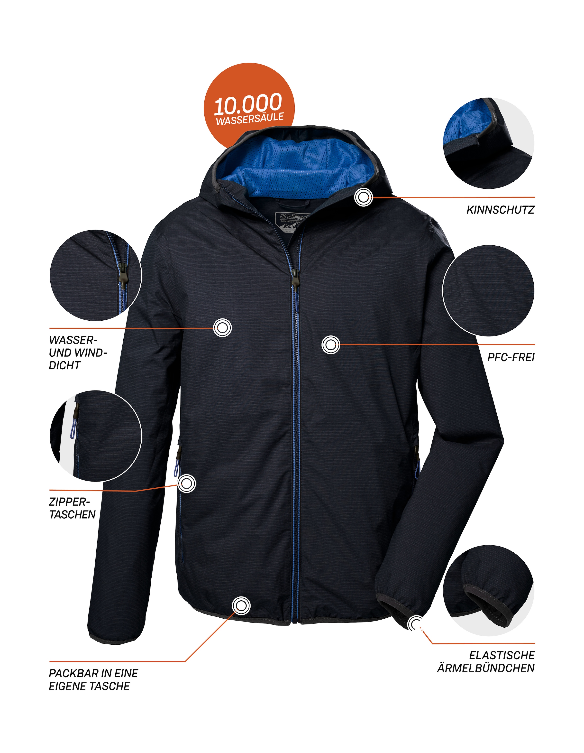 Killtec Outdoorjacke »KOS 258 MN JCKT«, Wind- und wasserdichte, atmungsaktive Herrenjacke, packbar, PFAS-frei