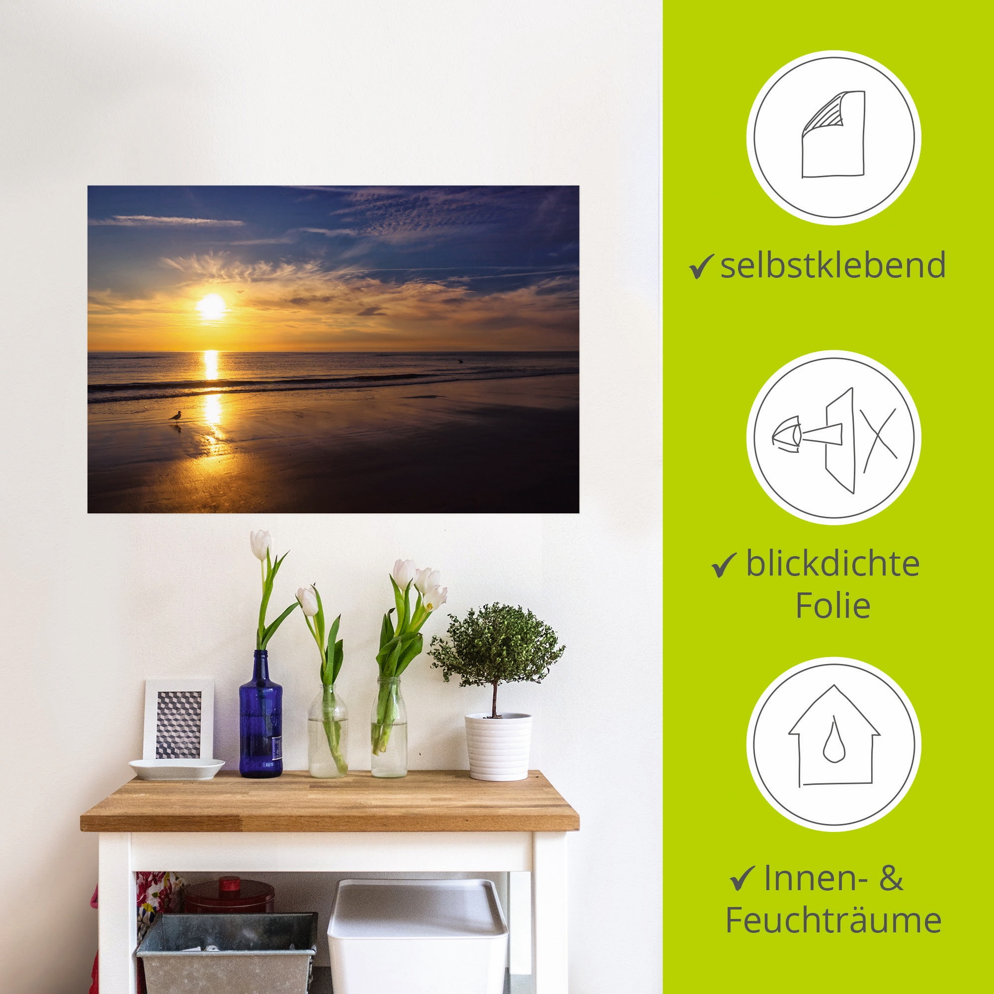 Artland Wandbild »Sonnenuntergang SPO«, Strand, (1 St.), als Alubild, Outdoorbild, Leinwandbild, Wandaufkleber, versch. Größen