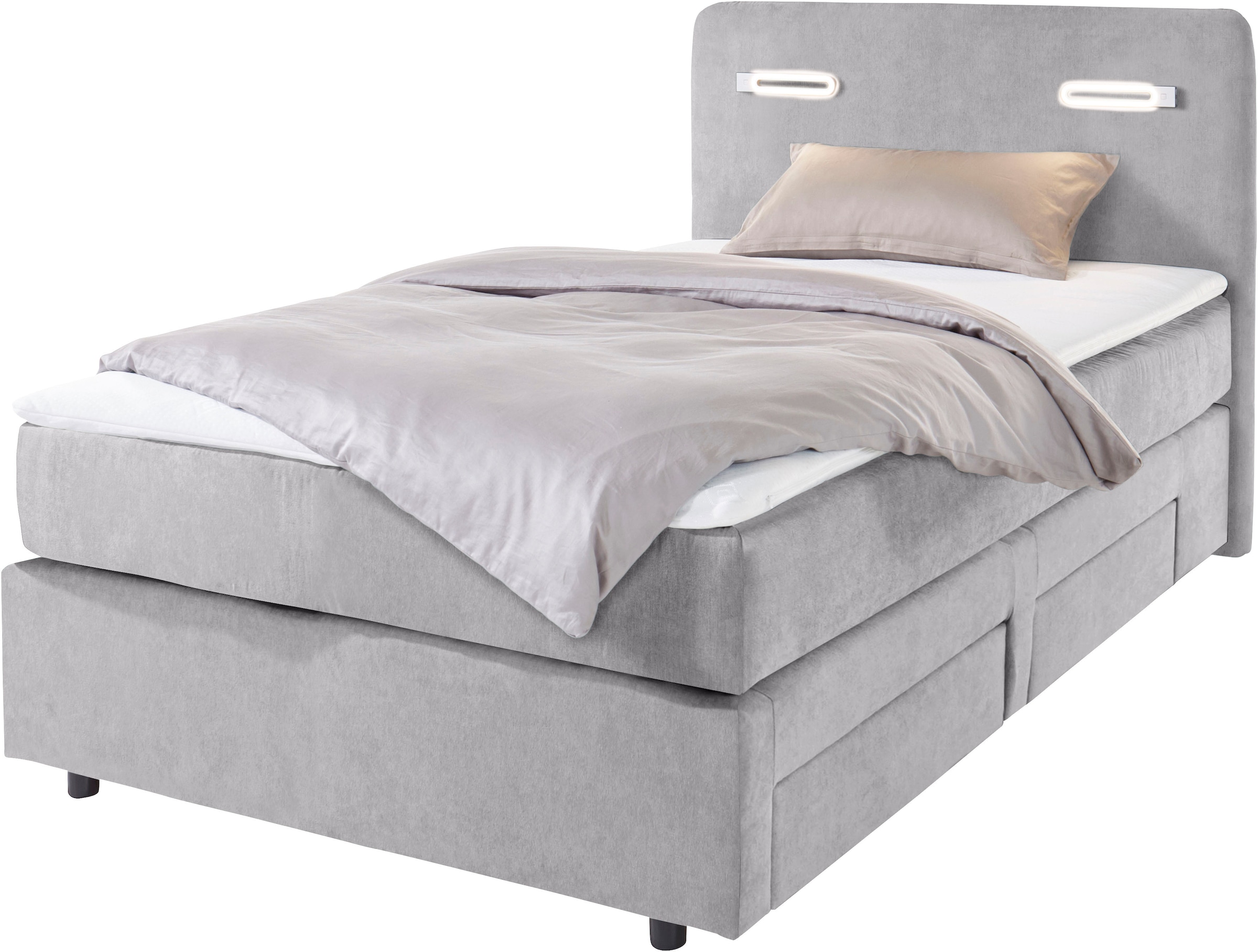 INOSIGN Boxbett »Luan« Schubkästen, LED-Beleuchtung und Topper, in Breite 120 cm und 180 cm