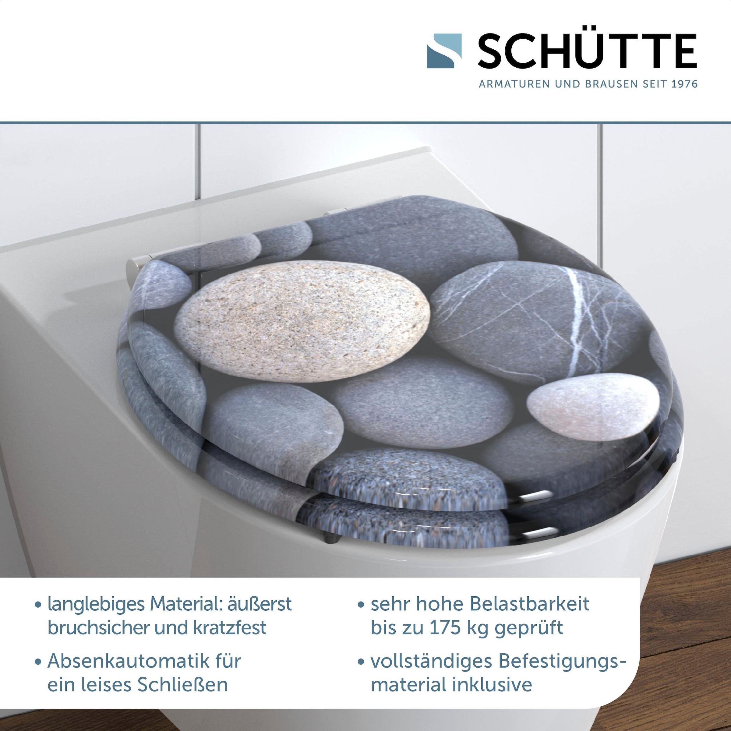 Schütte WC-Sitz »GREY STONES«, mit Absenkautomatik und Holzkern, MDF