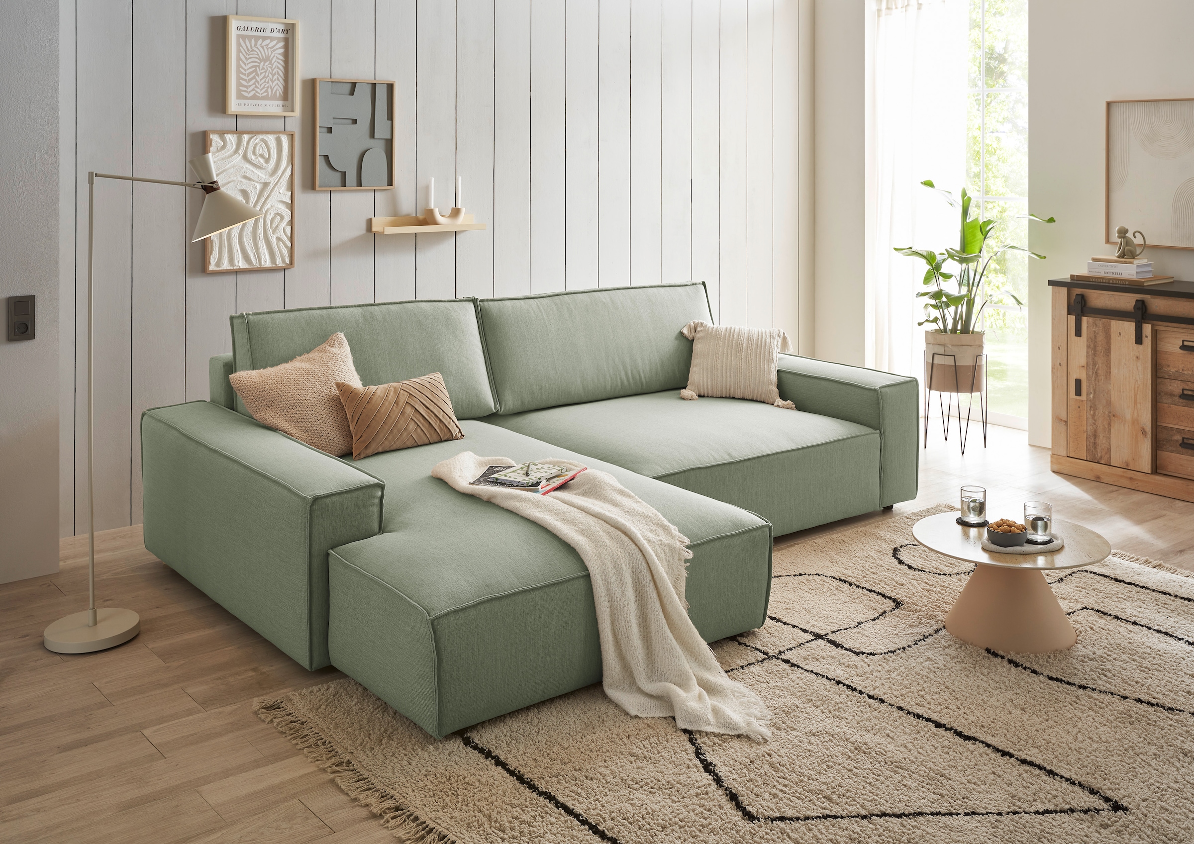 Home affaire Ecksofa »NEU: SHERWOODL XXL 284, Big-Sofa L-Form, tiefe Sitzfläche 95 cm, Cord,«, Leinenoptik, Recamiere rechts/links, auch als Schlafsofa stellbar