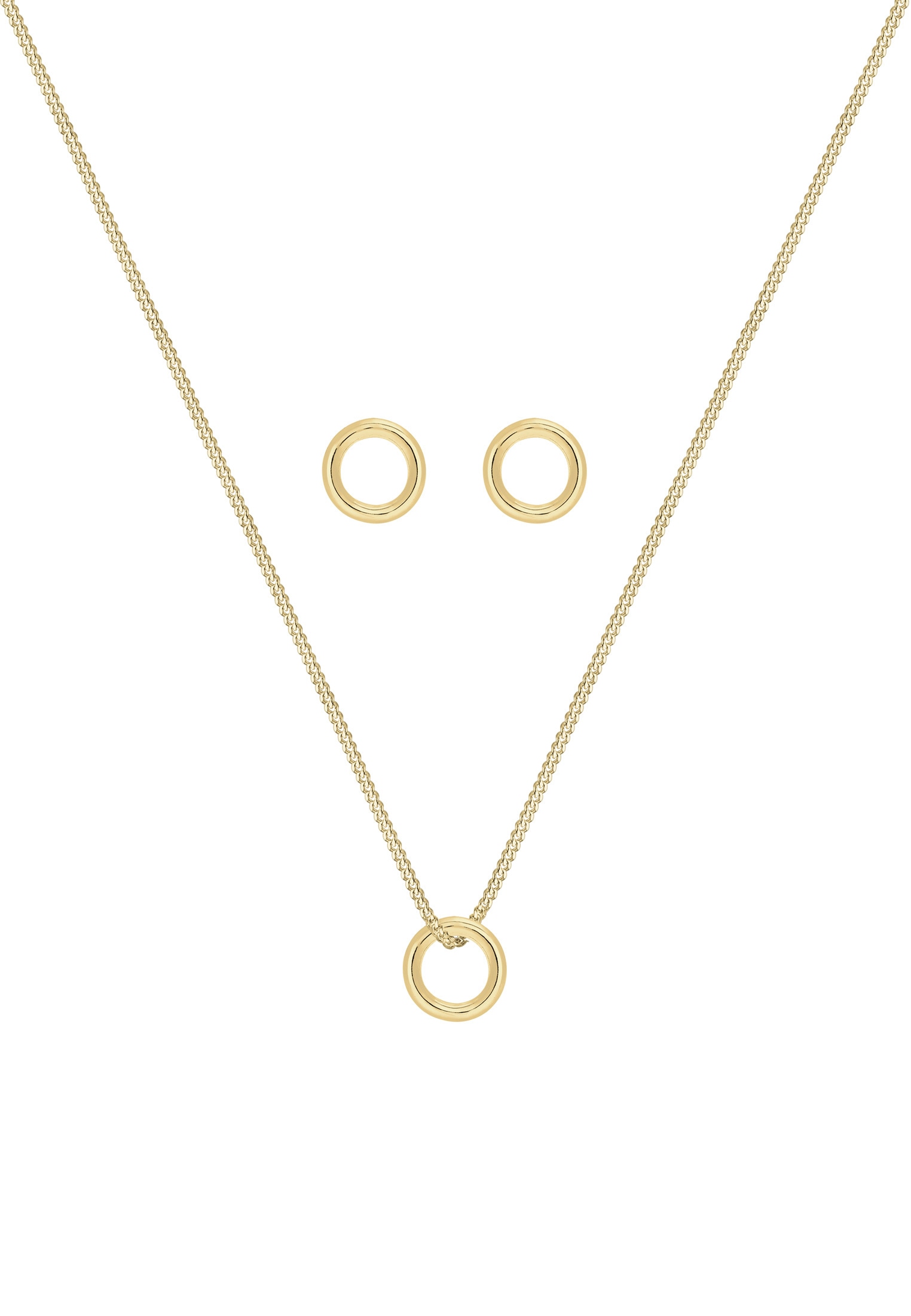 Elli Premium Ohrring und Ketten Set »Schmuckset Kreis Rund 375 Gelbgold«