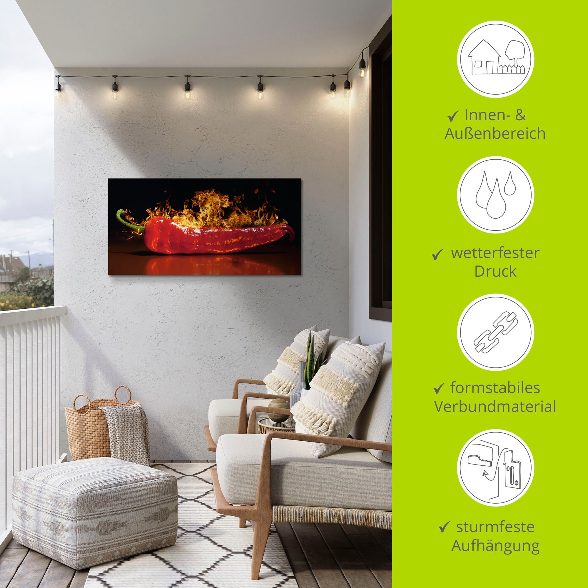 Artland Wandbild »Roter scharfer Chilipfeffer« Lebensmittel 1 Stk. tlg. als Alubild, Leinwandbild in verschied. Größen