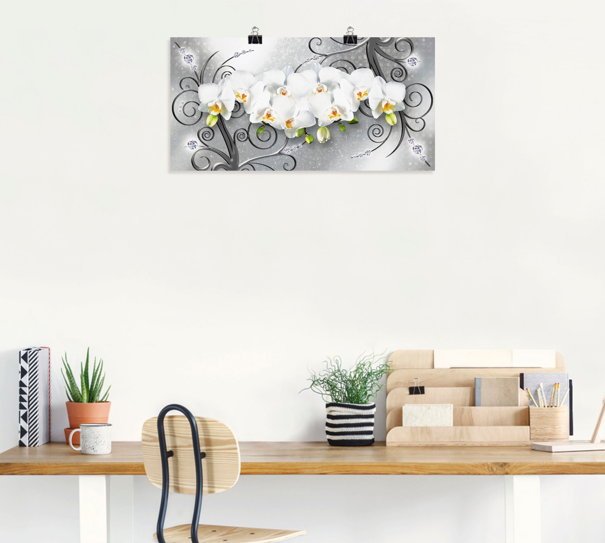 Artland Wandbild »weiße Orchideen auf Ornamenten«, Blumenbilder, (1 St.), als Alubild, Outdoorbild, Leinwandbild, Poster, Wandaufkleber
