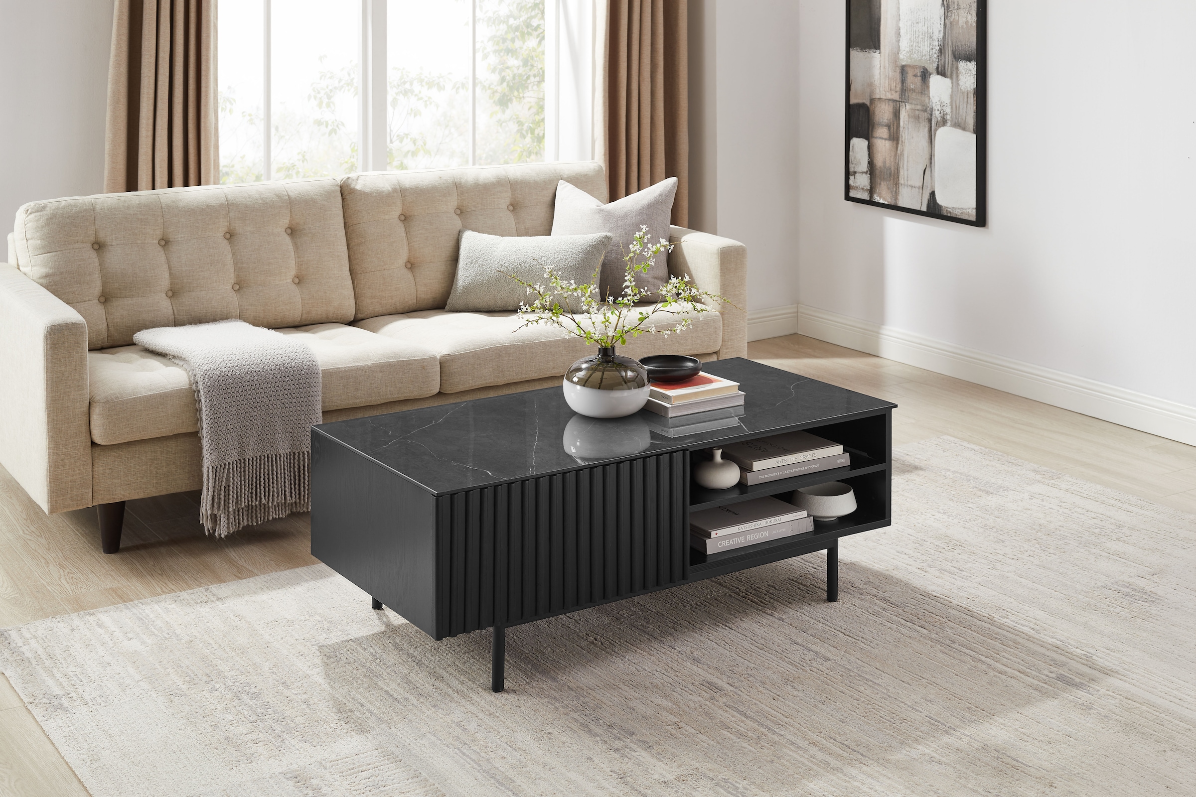 OTTO home Couchtisch »Candise« Keramikplatte, robustem Gestell und FSC-Holz, Breite 120 cm