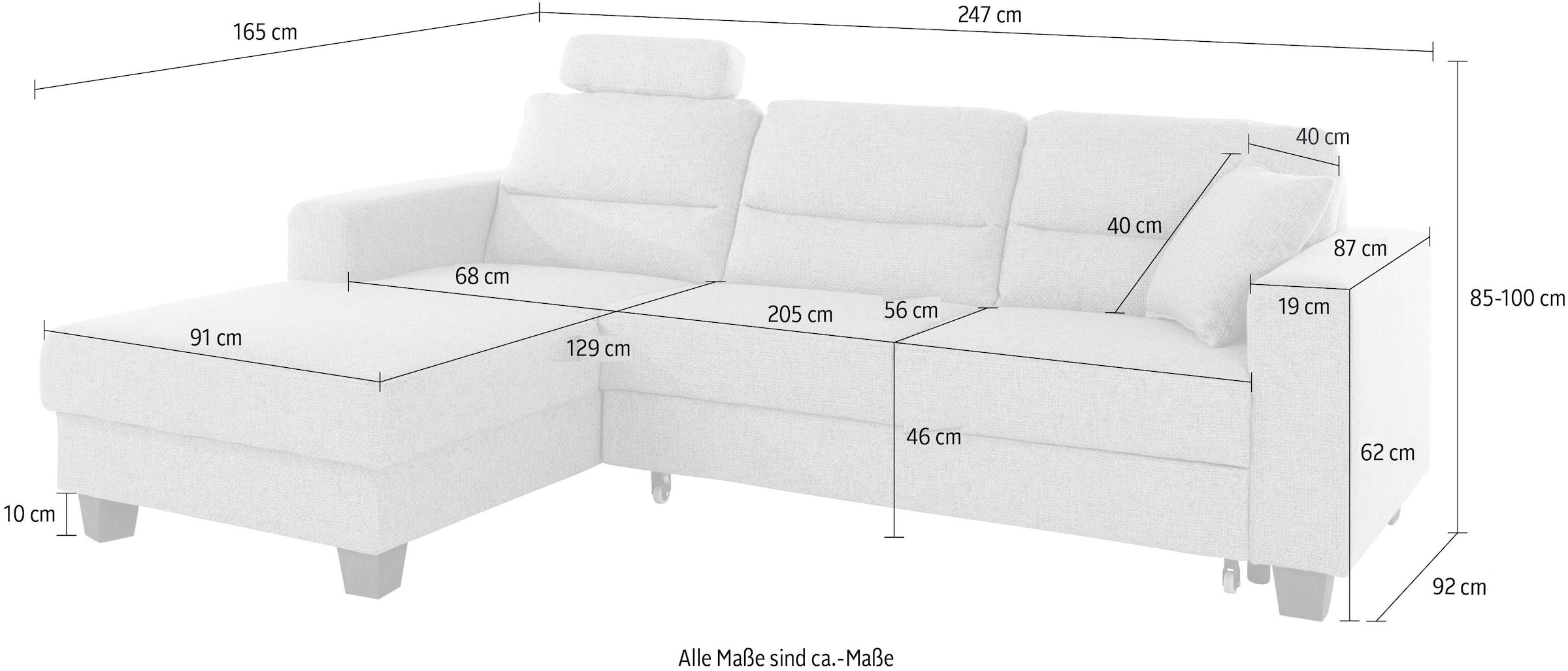 TRENDMANUFAKTUR Ecksofa »Chamber, zeitlos und modern, bequem mit hohem Sitzkomfort, L-Form« inklusive einer Kopfstütze, wahlweise mit Schlaffunktion