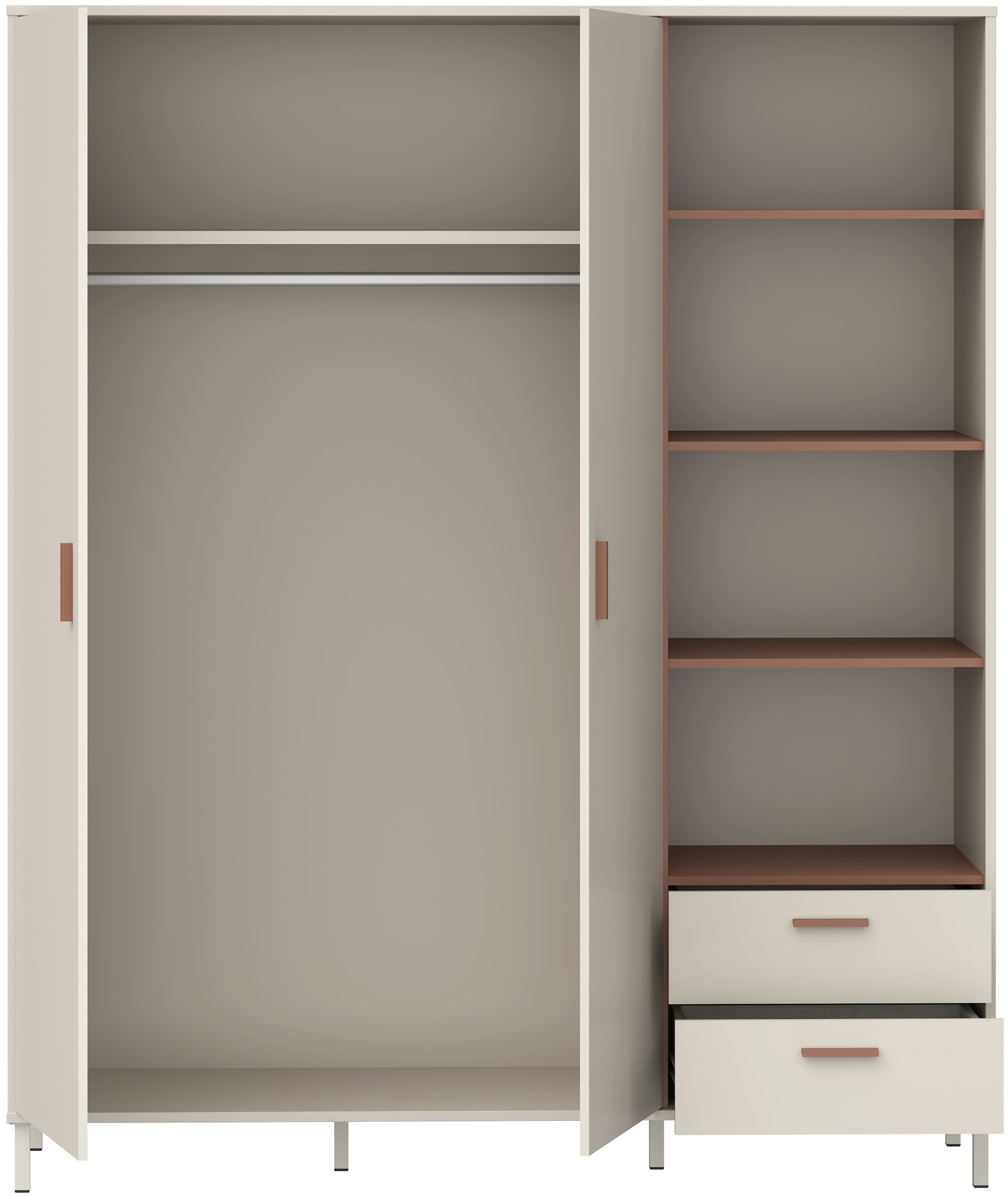 FORTE Kleiderschrank »Milles« trendiges Dekor, Vollauszug Schubkästen, Metallbeine