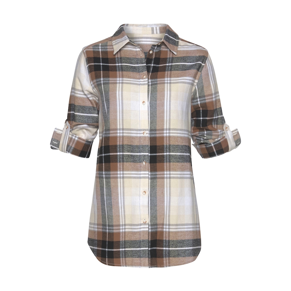 Buffalo Karobluse, aus weichem Flanell mit Blusenkragen, Flanellhemd, Damenbluse