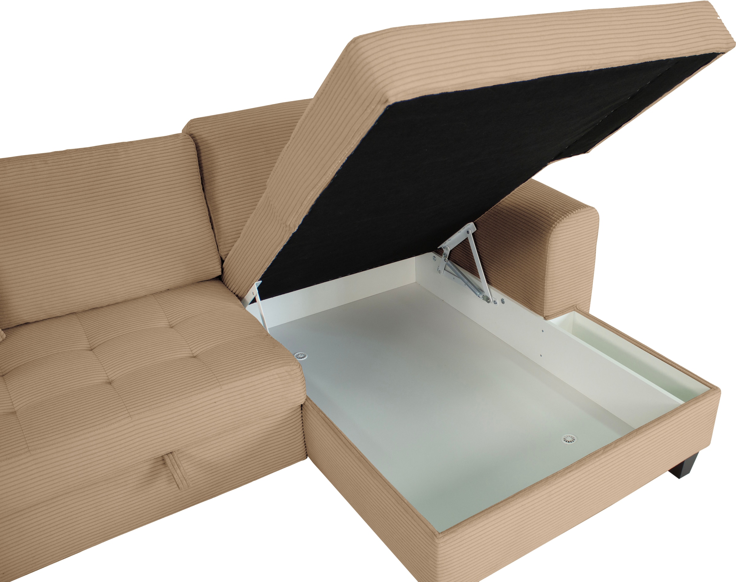 Trends by HG Ecksofa »Moritz, L-Form« inkl. Bettfunktion und Bettkasten, inkl. 2 Zierkissen