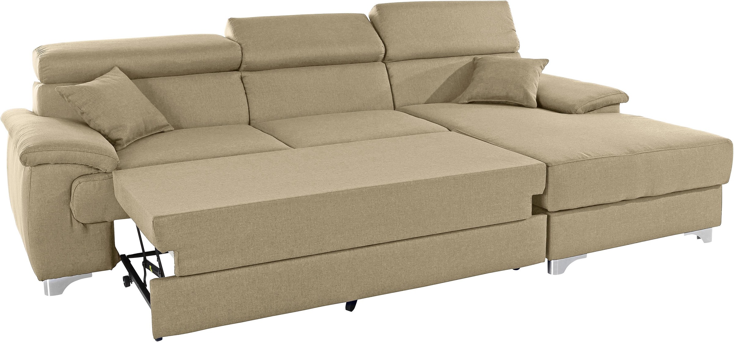 DOMO collection Ecksofa »Mira, inklusive Kopfteilverstellung für mehr Wohlfühlkomfort, L-Form«, wahlweise mit Bettfunktion und Bettkasten, elegant und modern