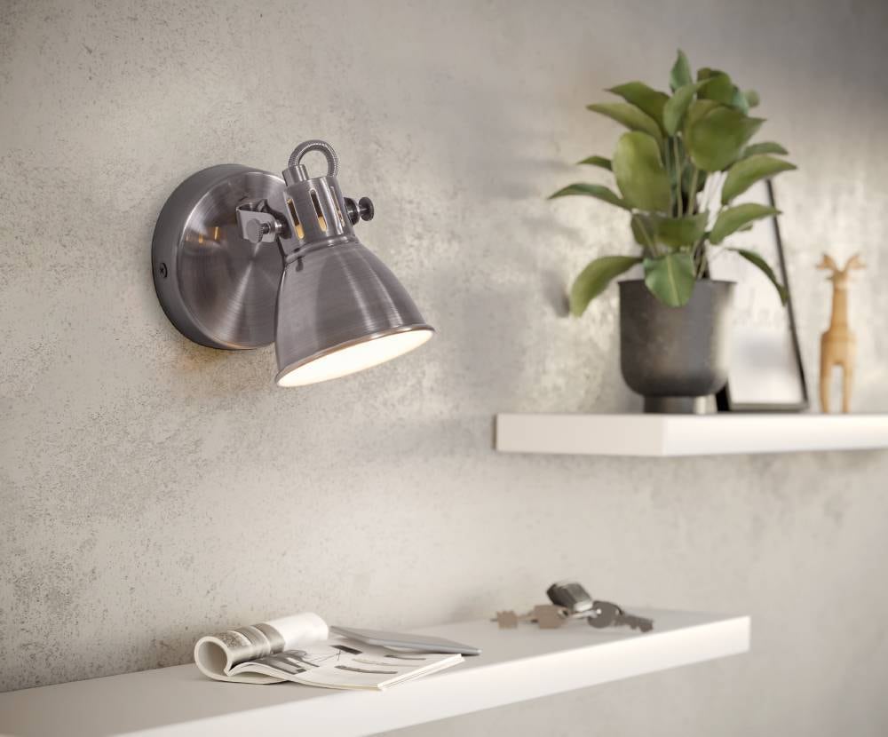 EGLO LED Wandleuchte »SERAS Wandlampe, Deckenstrahler, Spot, Flurlampe, nickel-antik, creme«, 1 flammig, Leuchtmittel LED-Board-GU10 | LED wechselbar, Wohnzimmerlampe, Esszimmerlampe, schwenkbarer Spot, GU10, 17x10cm