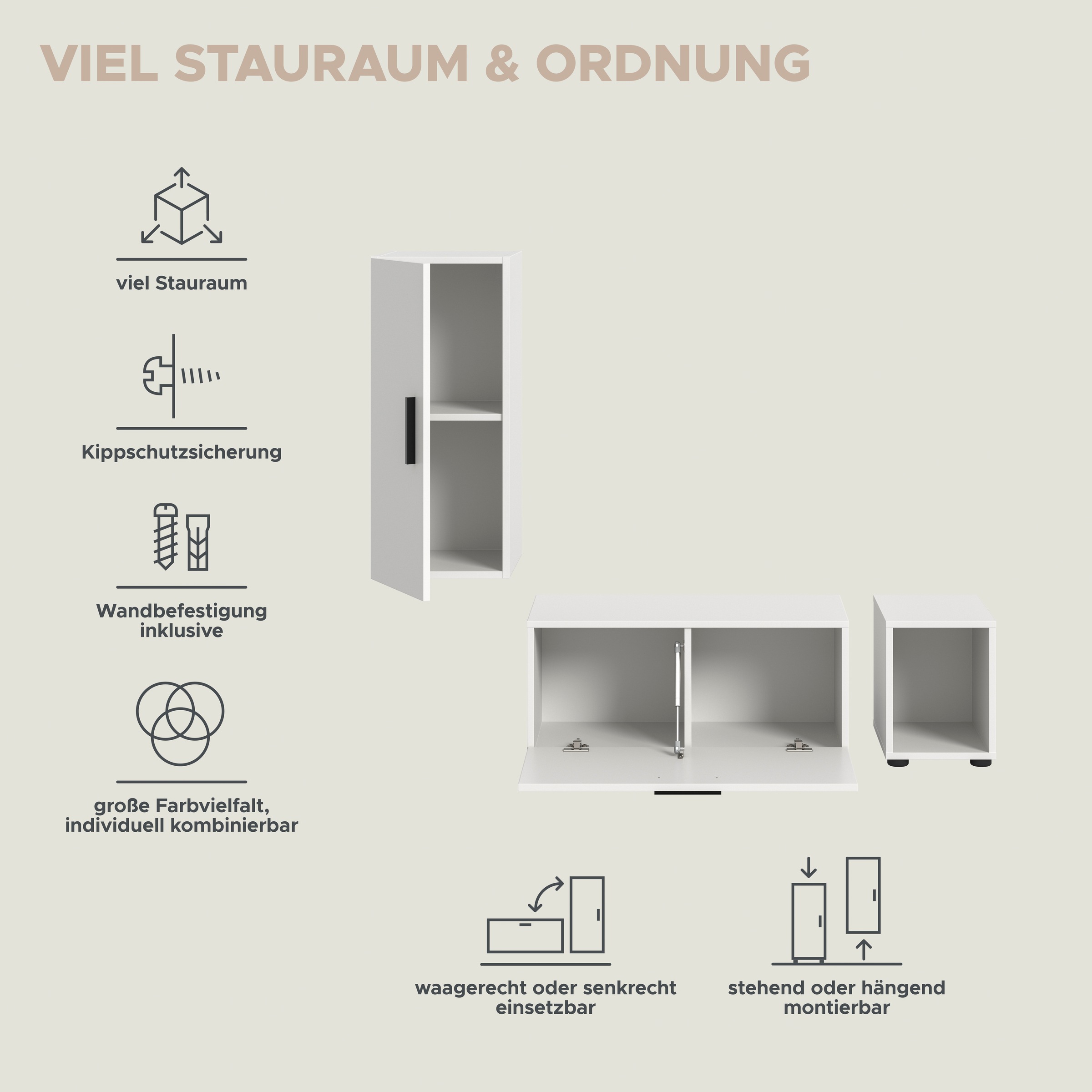 Home affaire Schrank-Set »ENESTE, 3-teilig, in verschiedenen Farben, individuell kombinierbar« verschiedenste Kombinationmöglichkeiten, stehend oder hängend, 
