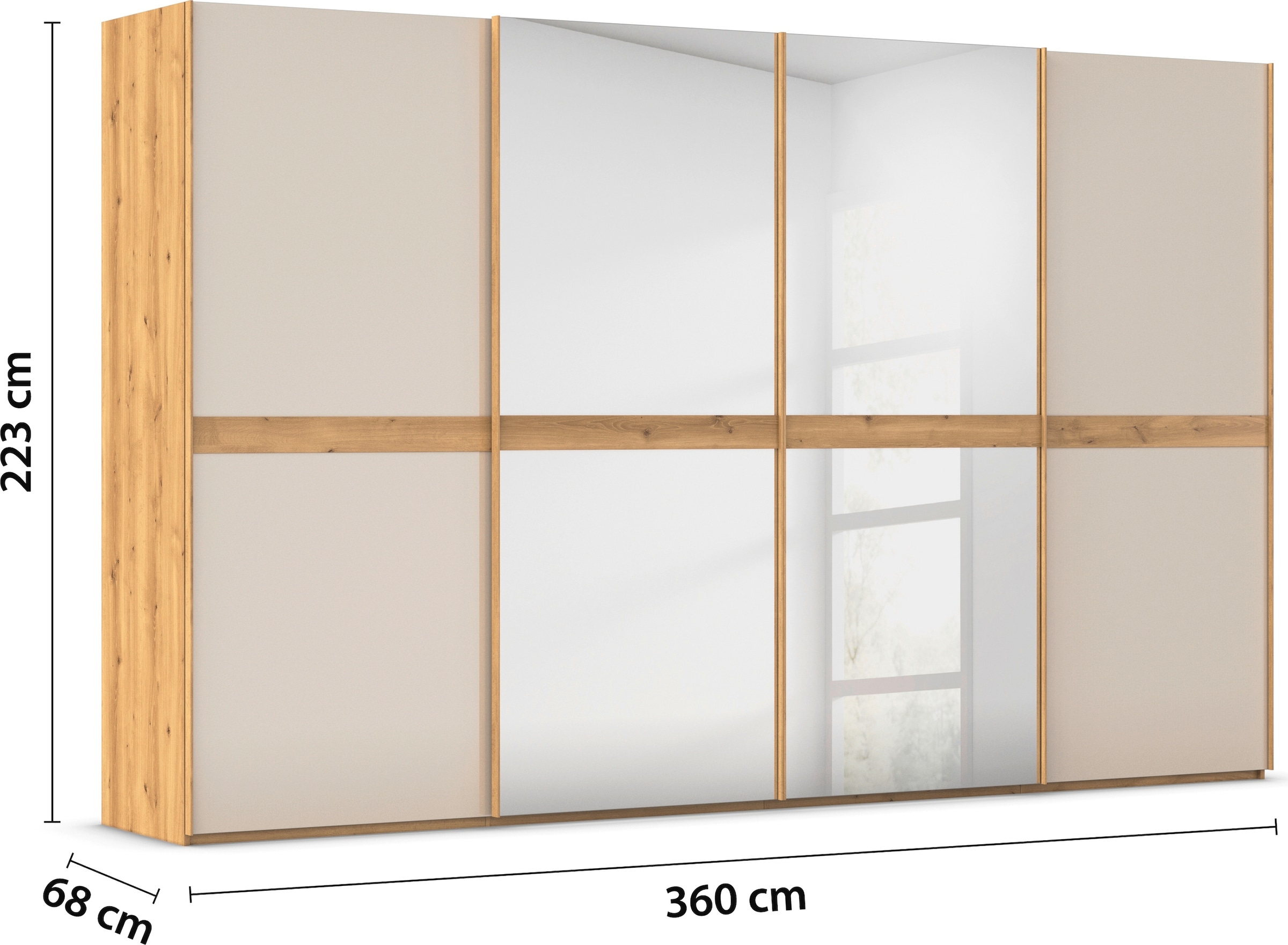 rauch Schwebetürenschrank »Kleiderschrank Schrank Garderobe Schlafzimmerschrank SCALE-LINE«, edle Optik mit Bauchbinde mit Glas/Spiegel-Front MADE IN GERMANY