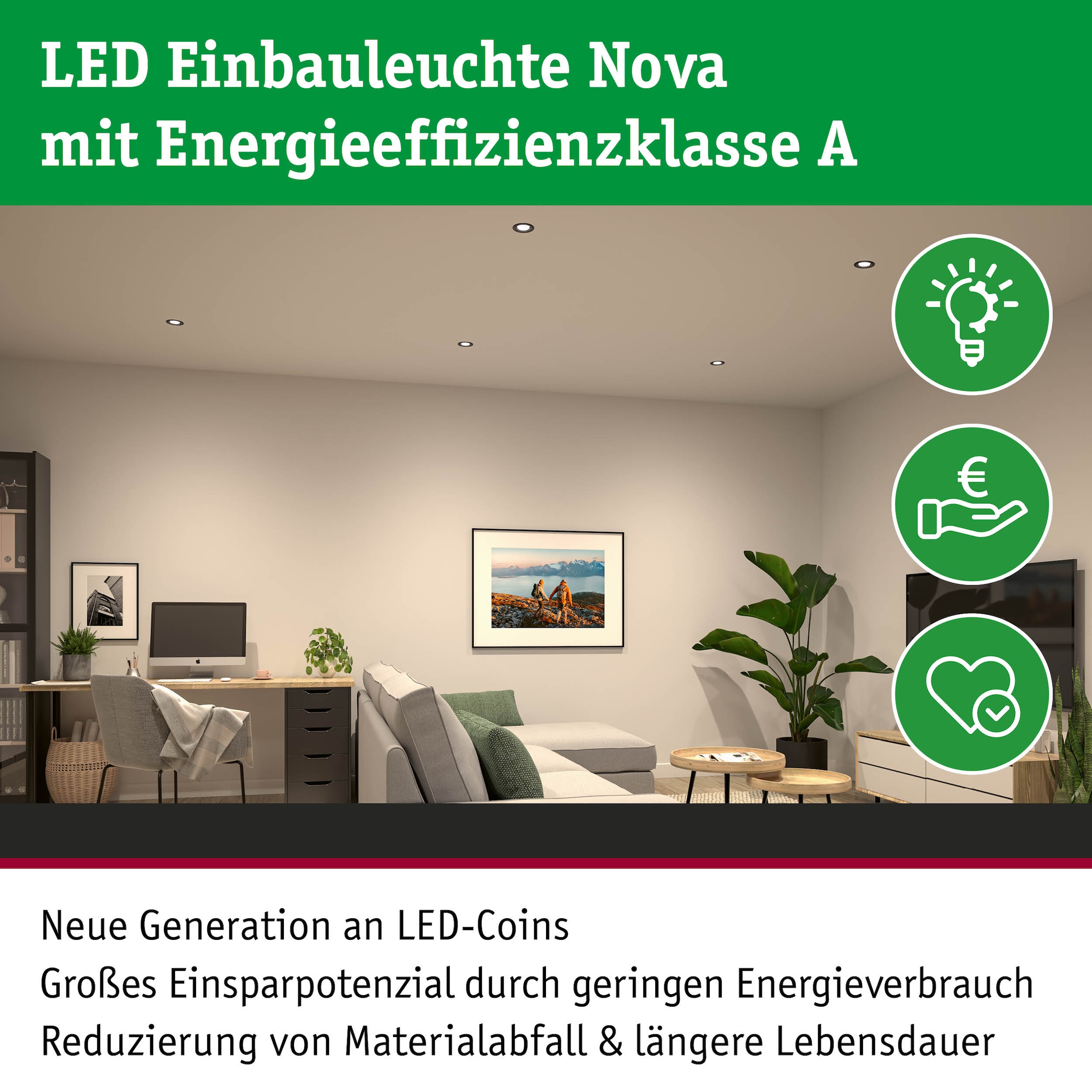 Paulmann LED Einbauleuchte »LED Einbauleuchte Nova Coin rund 84mm 50°« LED-Modul 3 Stk. Neutralweiß