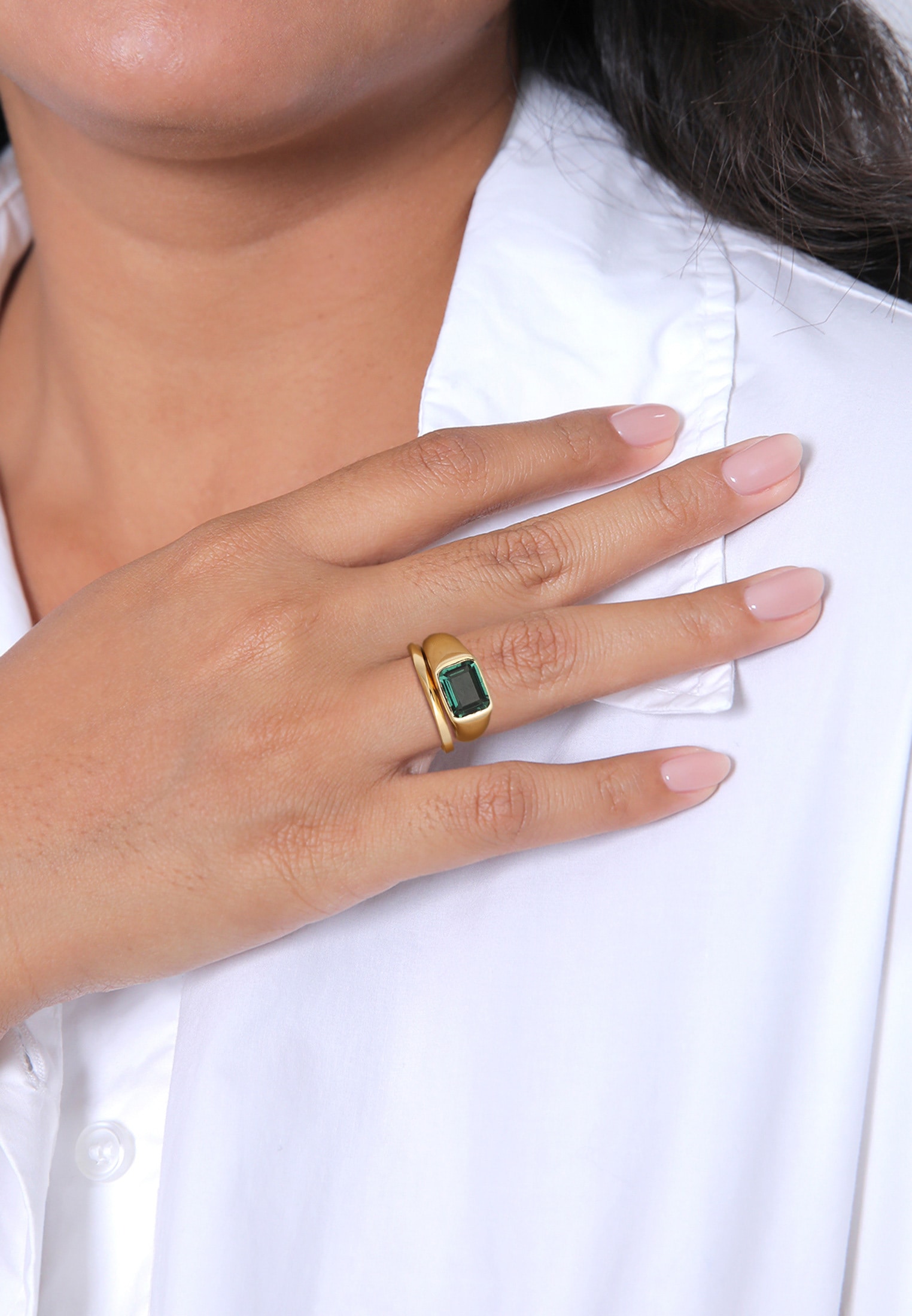 Elli Premium Ring-Set »Ring Siegelring Quartz Bandring Set 925 Silber«