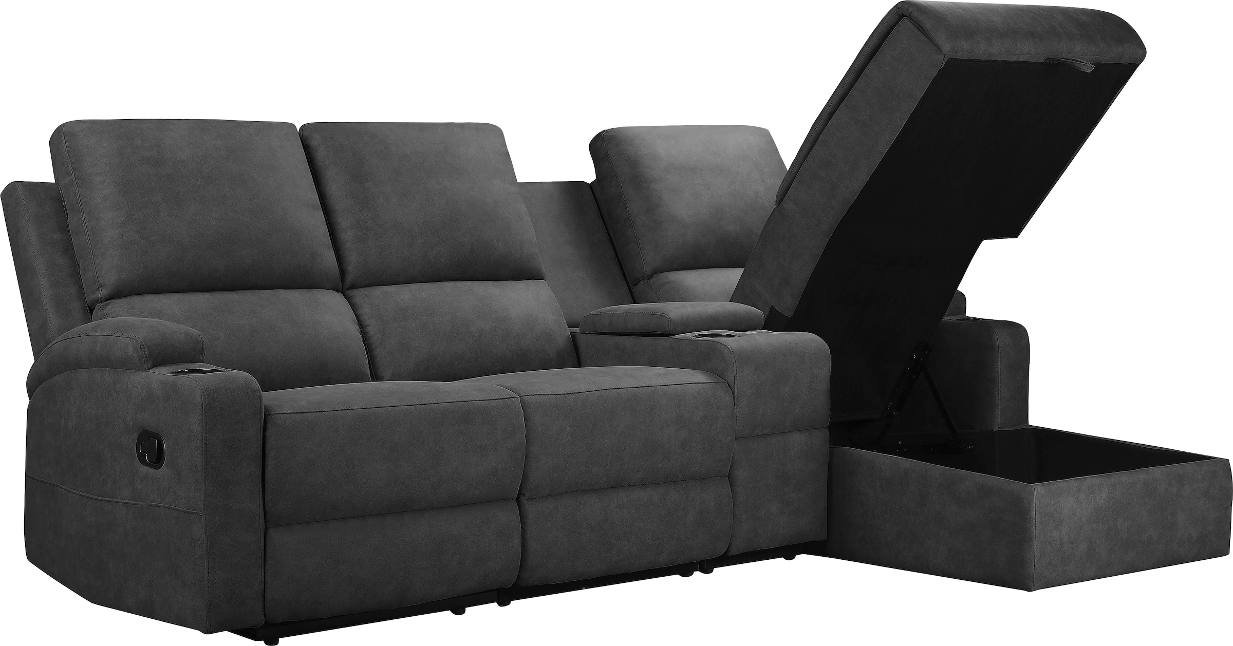 Home affaire Ecksofa »NAPORI Multimediasofa, 3er Kinosessel XXL, L-Form, 3 Bezugsstoffe«, Kinosofa mit Relaxfunktion, Getränkehalter, Staufach und Staukasten