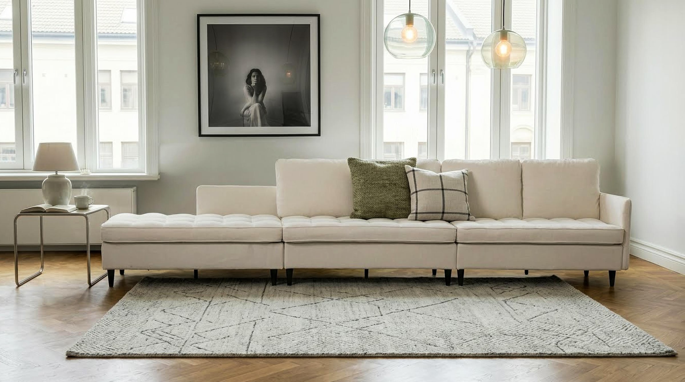 Dorel Home Wohnlandschaft »LINDHUS, Chenille, Modulsofa, verschiedene Stellvarianten« Breite als U-Form (254cm) mit Verbindern fixierbar, Recamiere,Stauraum