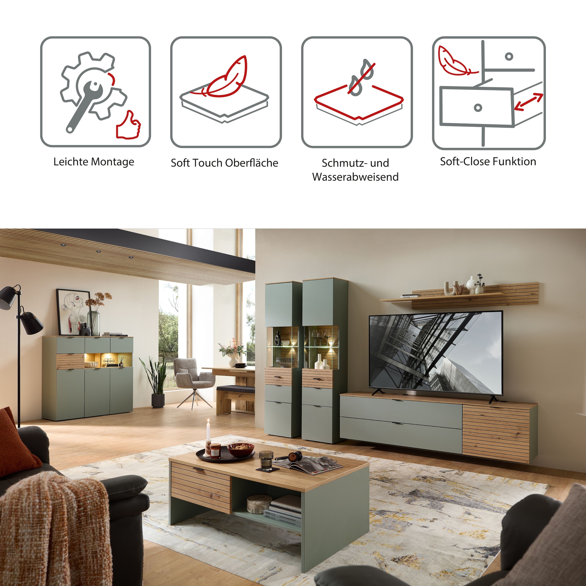 Innostyle Wohnwand »Ina Wohnwand, 320x200x40 cm (B/H/T)« 5 Stk. tlg.