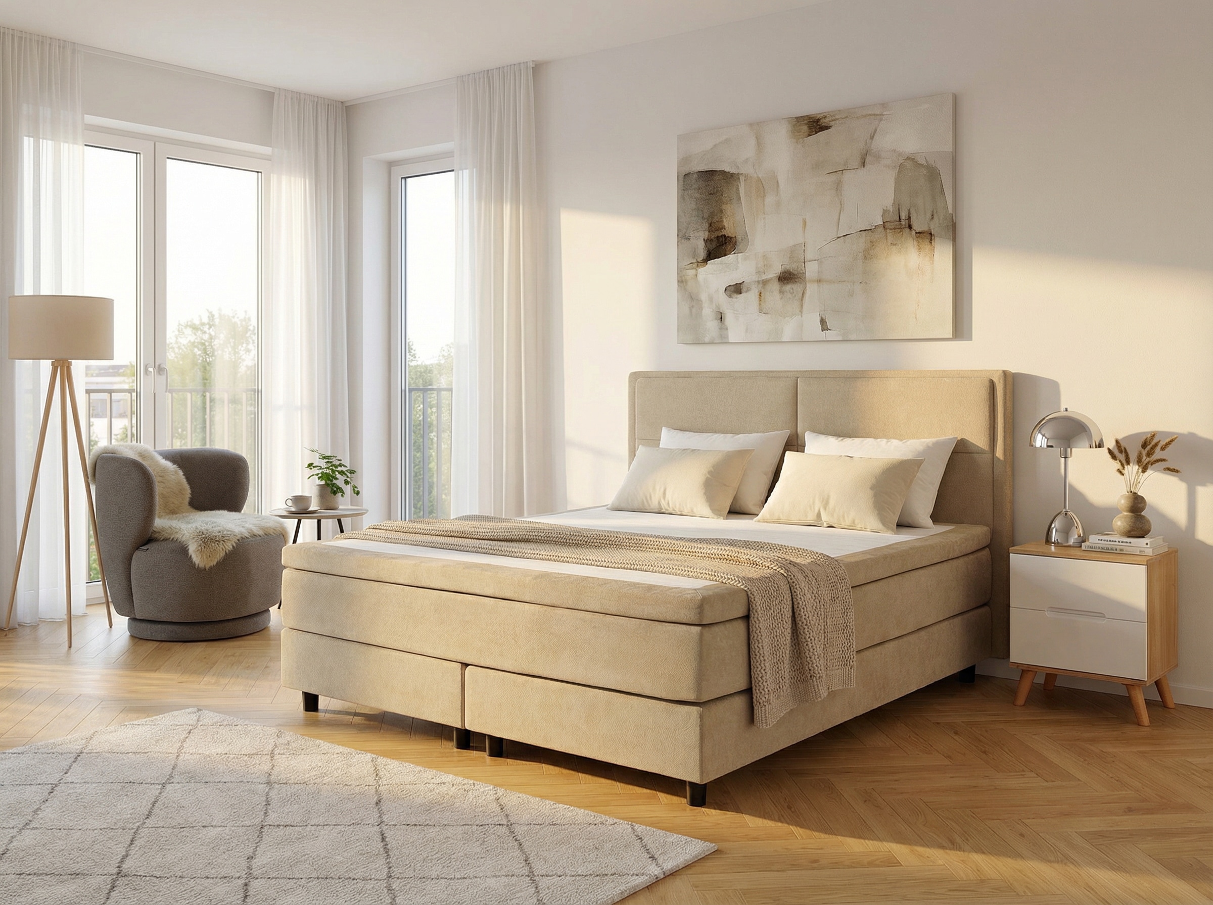 OTTO home Boxspringbett »VIVIANNE, Polsterbett mit 7-Zonen-Taschenfederkernmatratze H3« inkl. 7 cm Komfortschaum-Topper, Chenille-Bezug, 140- oder 180x200 cm