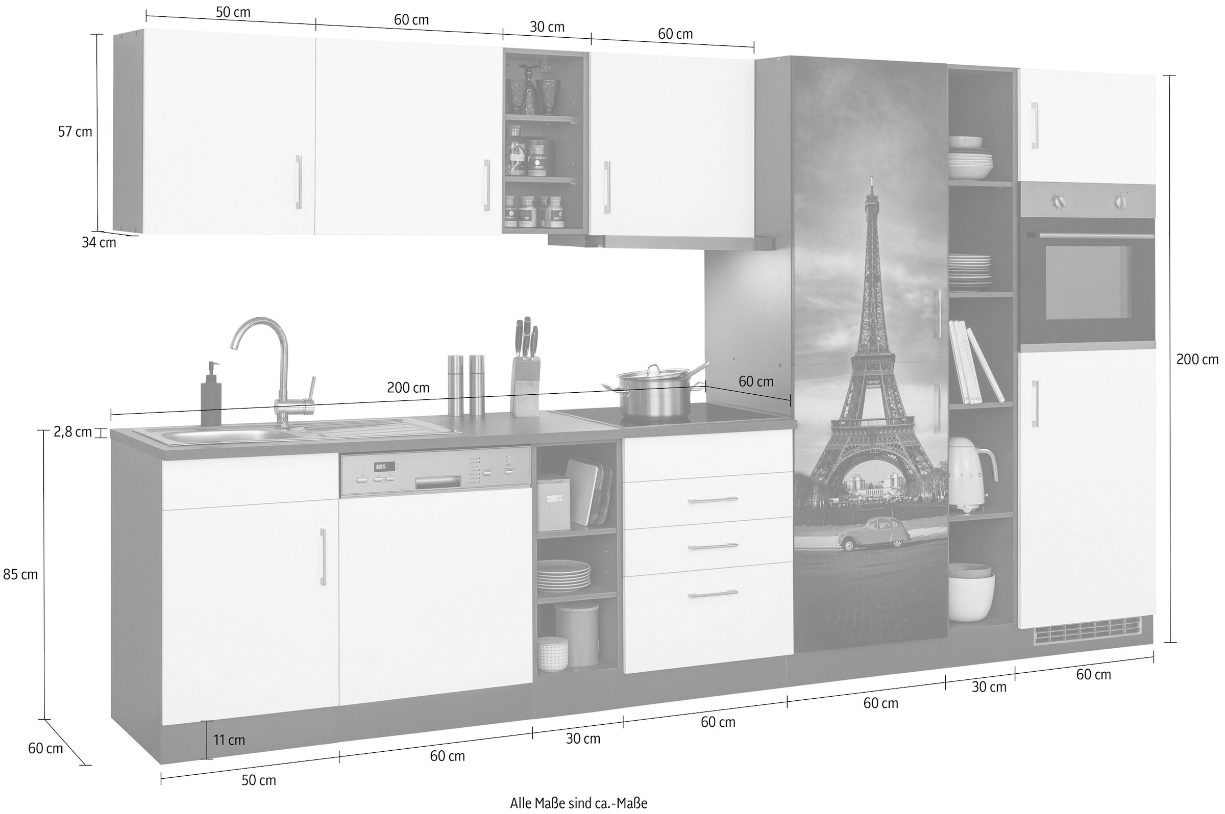 HELD MÖBEL Küchenzeile »Paris«, mit E-Geräten, Breite 350 cm, wahlweise mit  Induktionskochfeld bestellen im OTTO Online Shop