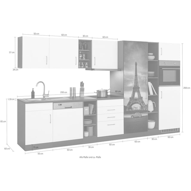 HELD MÖBEL Küchenzeile »Paris«, mit E-Geräten, Breite 350 cm, wahlweise mit  Induktionskochfeld bestellen im OTTO Online Shop