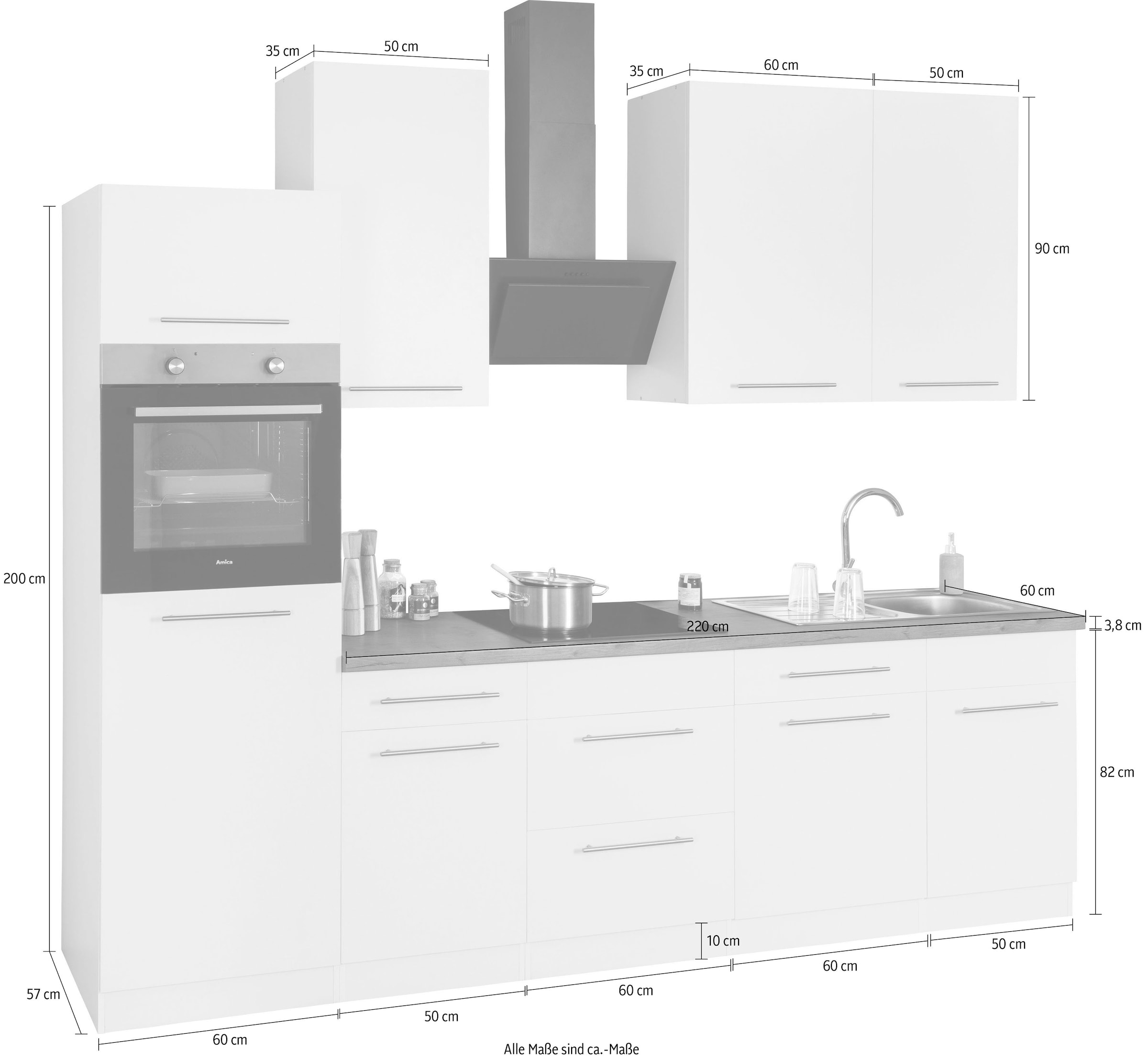 wiho Küchen Küchenzeile »Unna«, mit E-Geräten, Breite 280 cm