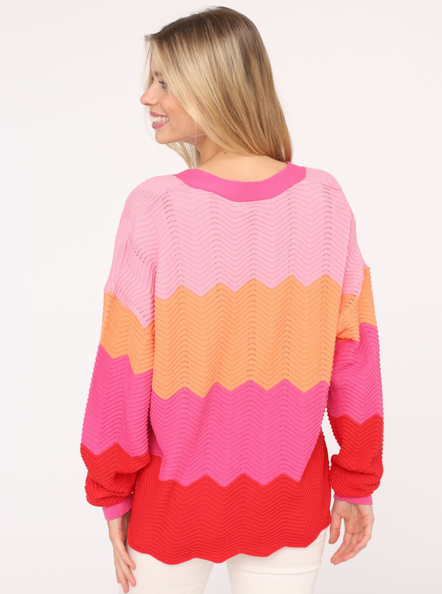Zwillingsherz Strickjacke »"Block Wellen"«, Langarm, V-Ausschnitt, Knöpfe, Baumwolle, Wellenkante
