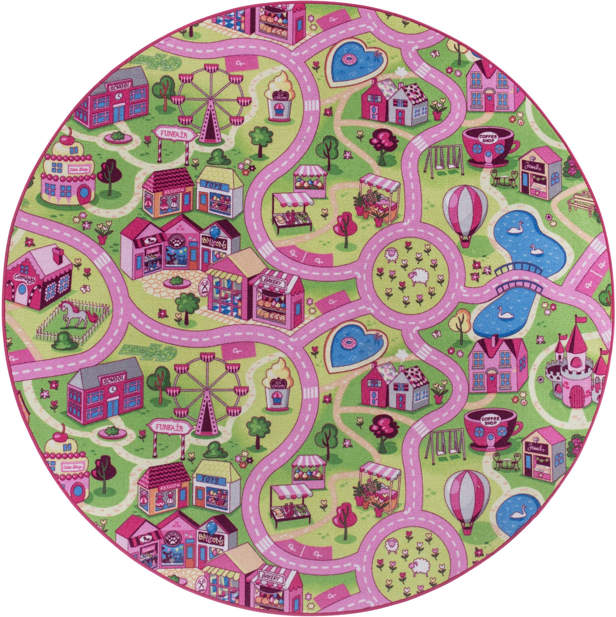 Andiamo Kinderteppich »Sweet Village«, rund, 7 mm Höhe, Straßen-Spielteppich, Straßenbreite: 6,0 cm