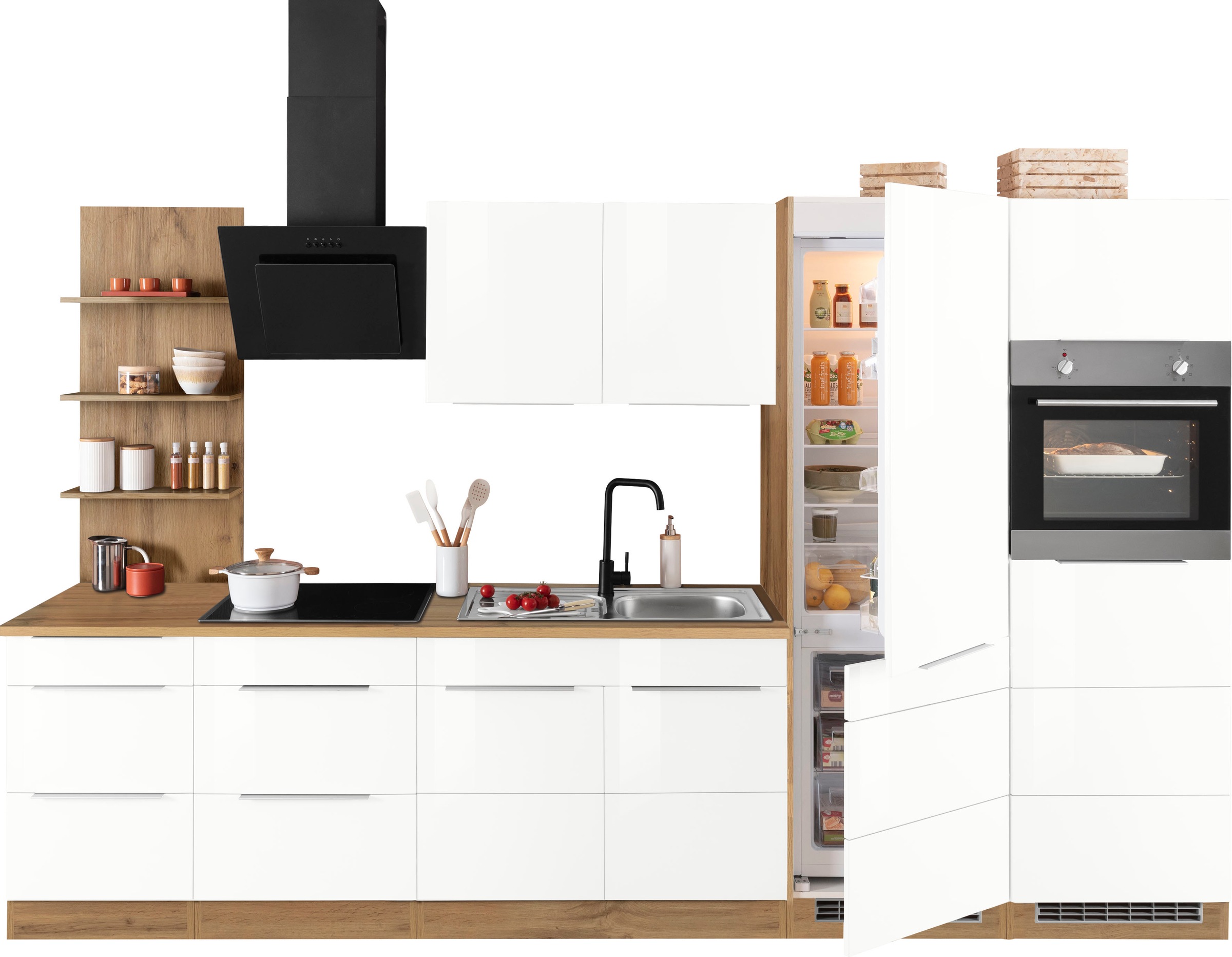 KOCHSTATION Küchenzeile »KS-Brindisi Breite 330 cm« wahlweise mit E-Geräten und Induktion, mit MDF-Fronten und Regal