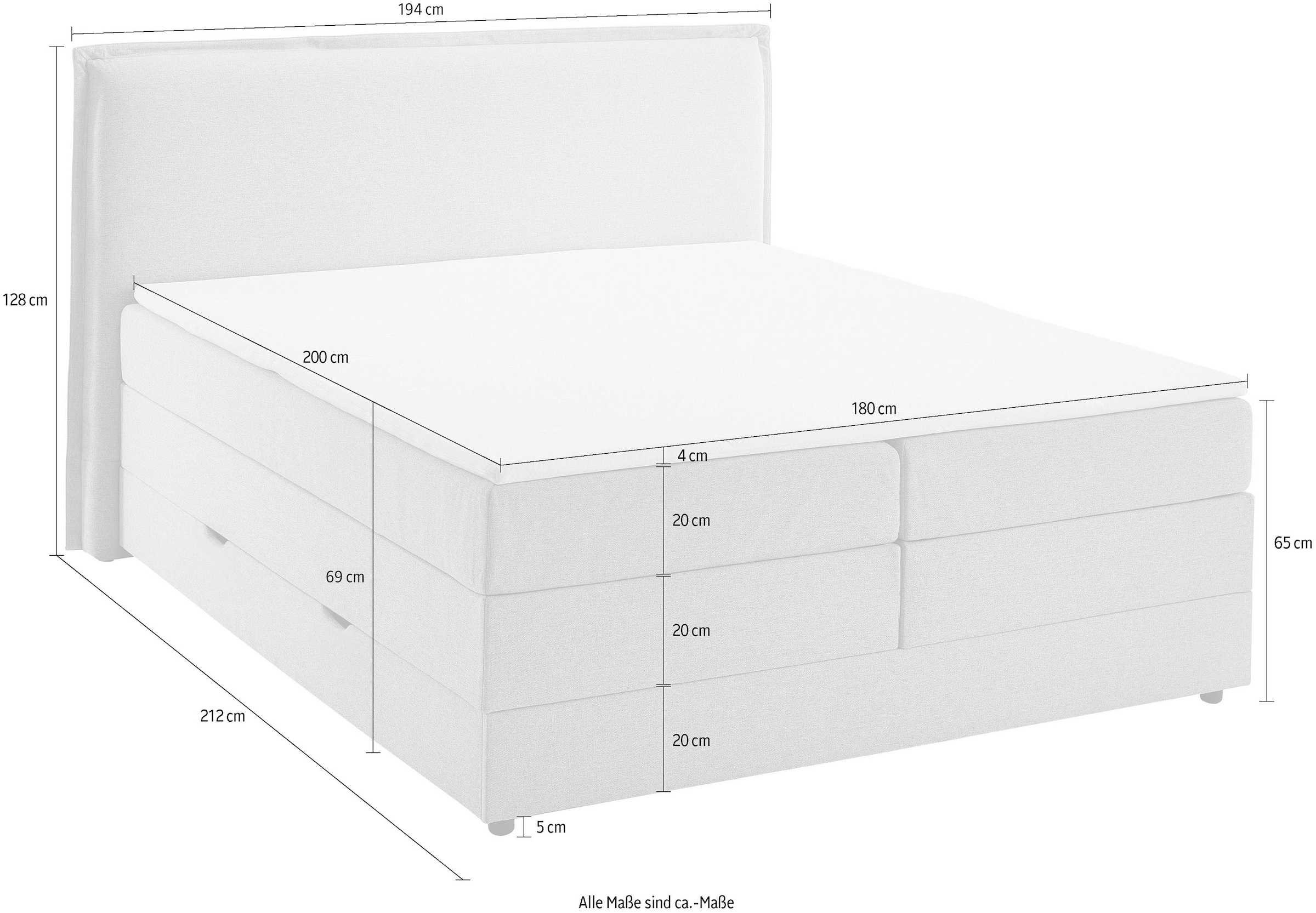 meise.möbel Boxbett »Columbia mit extra großem Bettkasten« erhältlich in 180x200cm