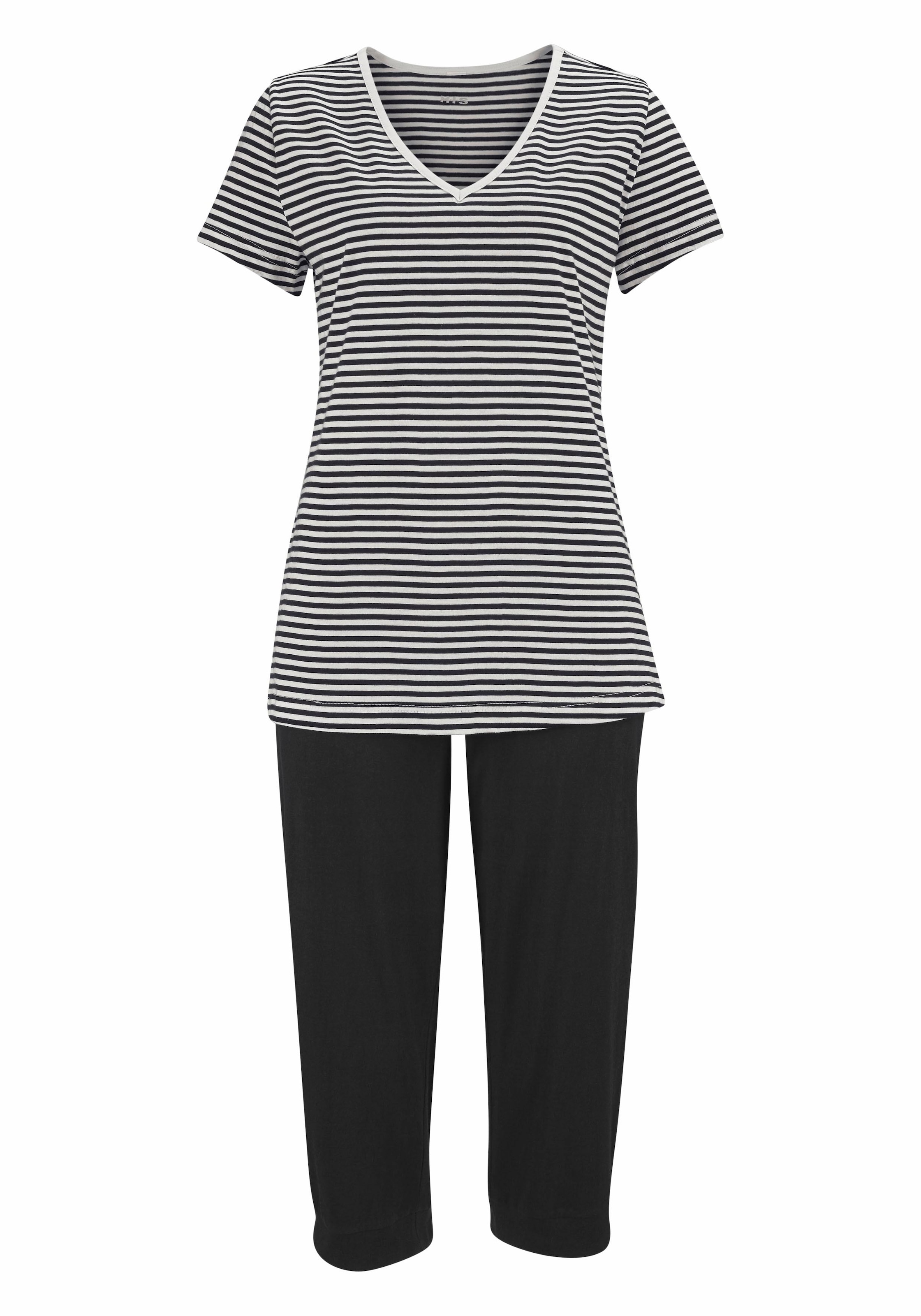 H.I.S Capri-Pyjama, (2 tlg.), mit geringeltem T-Shirt und legerer Hose