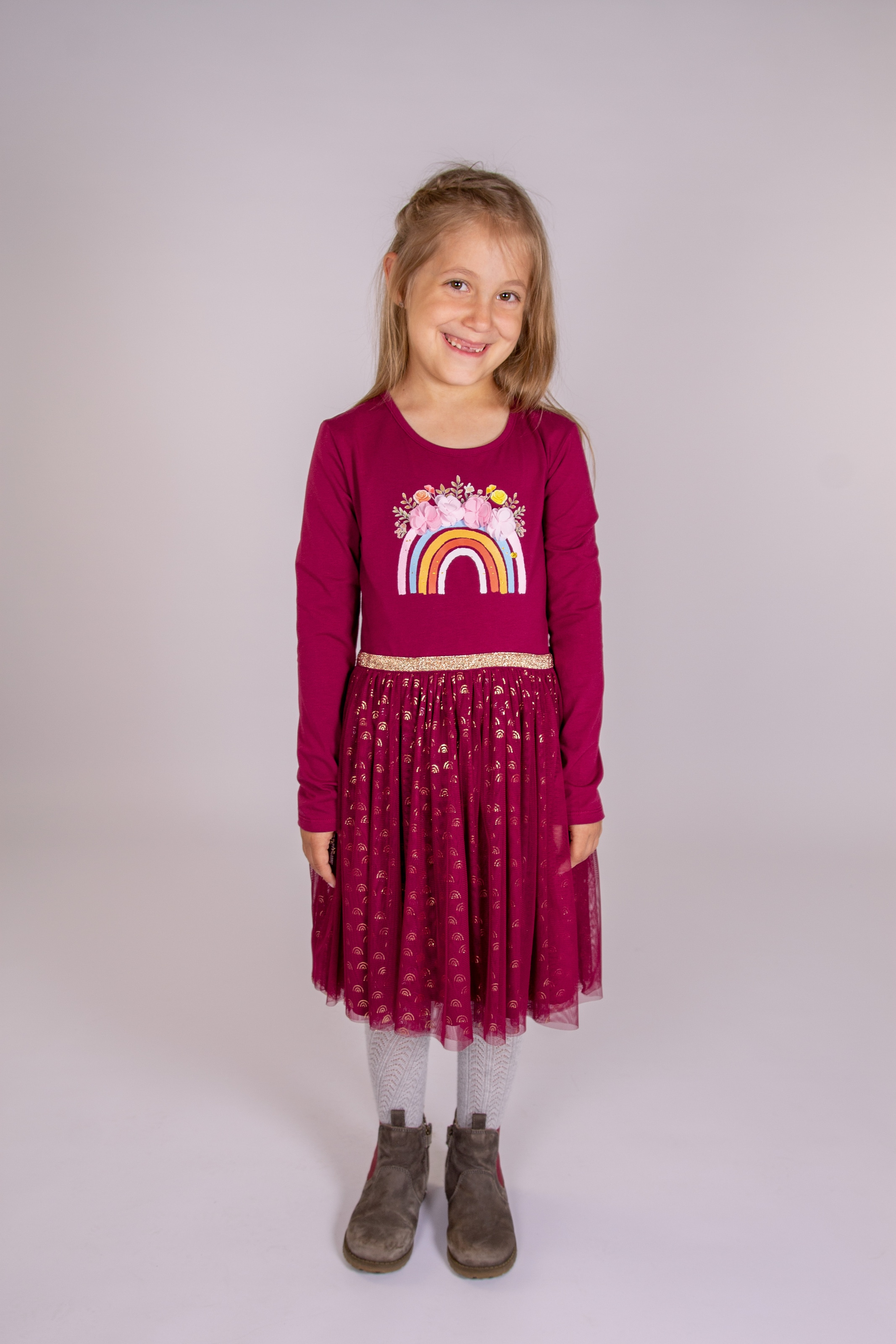 happy girls Jerseykleid mit Tüllrock und hochwertiger Blütenapplikation auf dem Frontmotiv