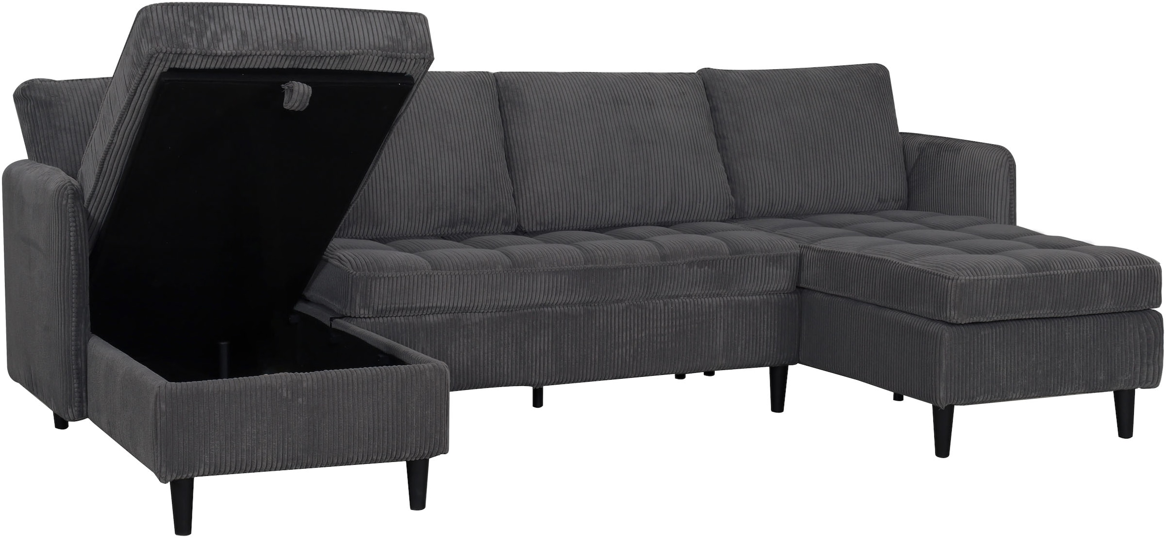 Dorel Home Wohnlandschaft »LINDHUS, Cord, Modulsofa, verschiedene Stellvarianten« Breite als U-Form (254cm) mit Verbindern fixierbar, Recamiere,Stauraum