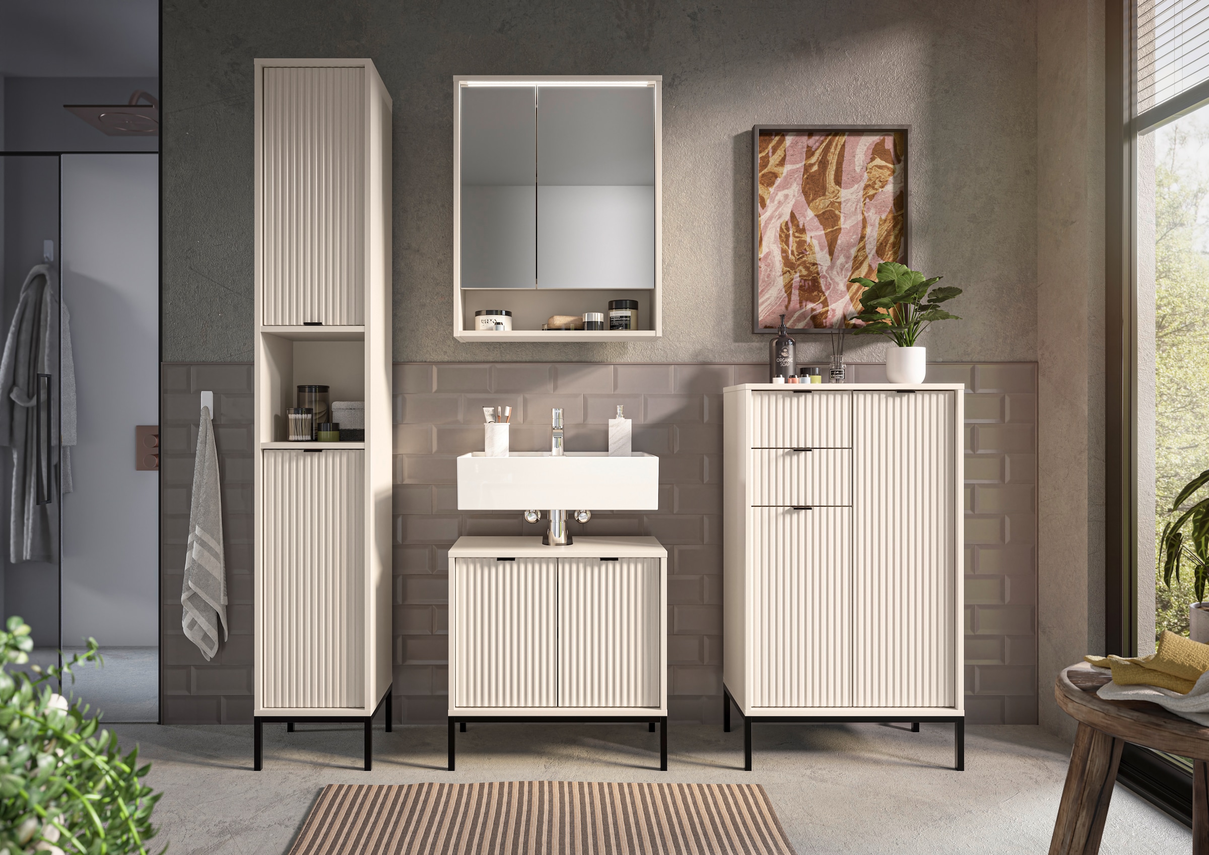 BASIC by Balculina Waschbeckenunterschrank »Lucera Waschbeckenunterschrank, Badezimmerschrank BxHxT 60x60x32« 1 Stk. tlg. Breite 60 cm, Tür L/R montierbar