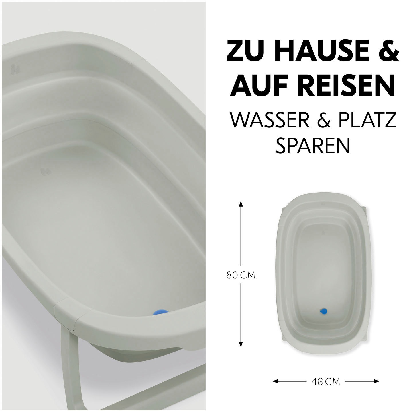 Hauck Babybadewanne »Wash N Fold M, Sage«, Faltbadewanne mit Wassertemperaturmessung am Ablaufstopfen