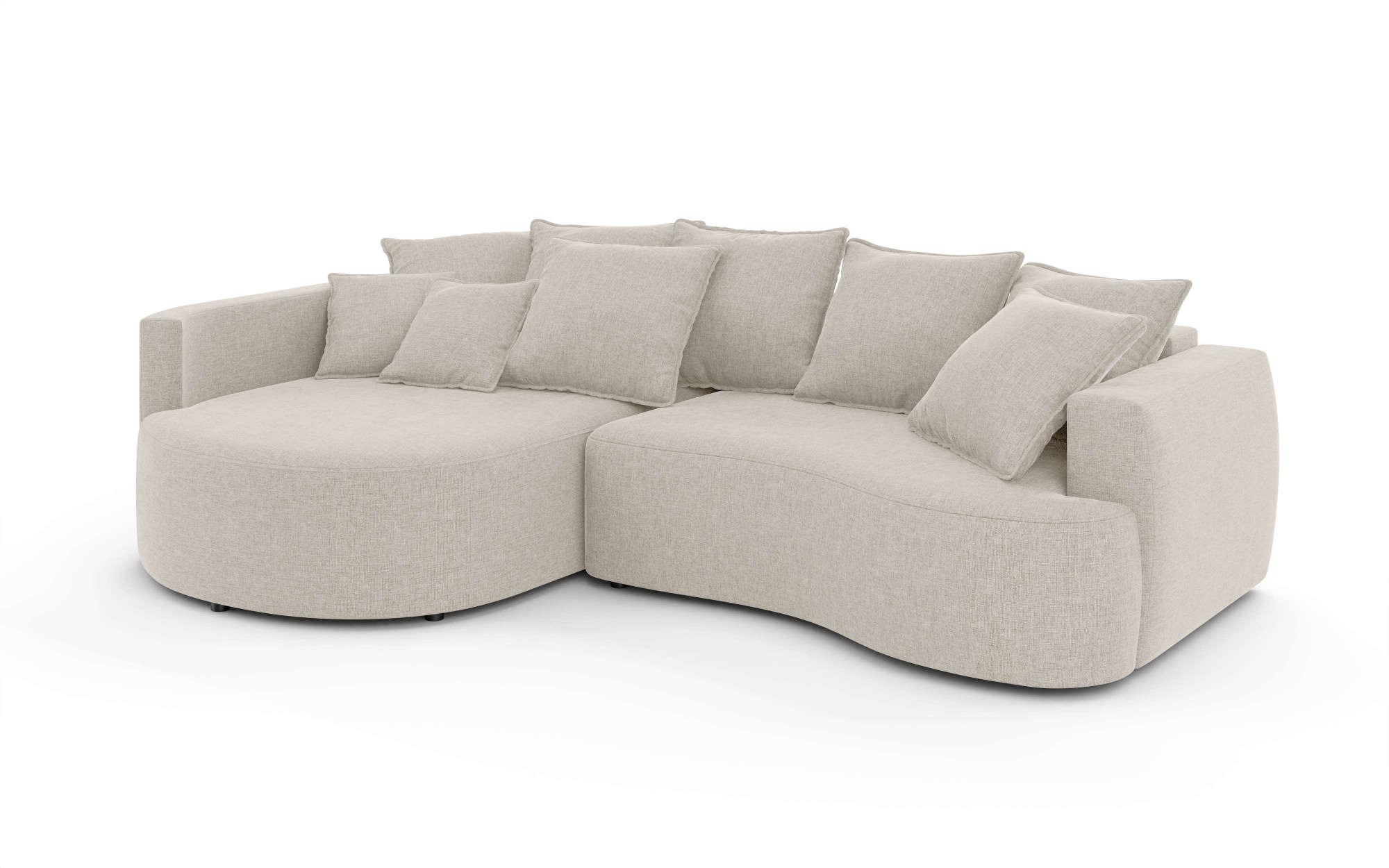 INOSIGN Ecksofa »Kahekili, Schlafsofa mit Bettkasten, Maße B/T/H: 255/181/90/ cm« L-Form mit Wellenunterfederung, 7 Rückenkissen und 2 Zierkissen