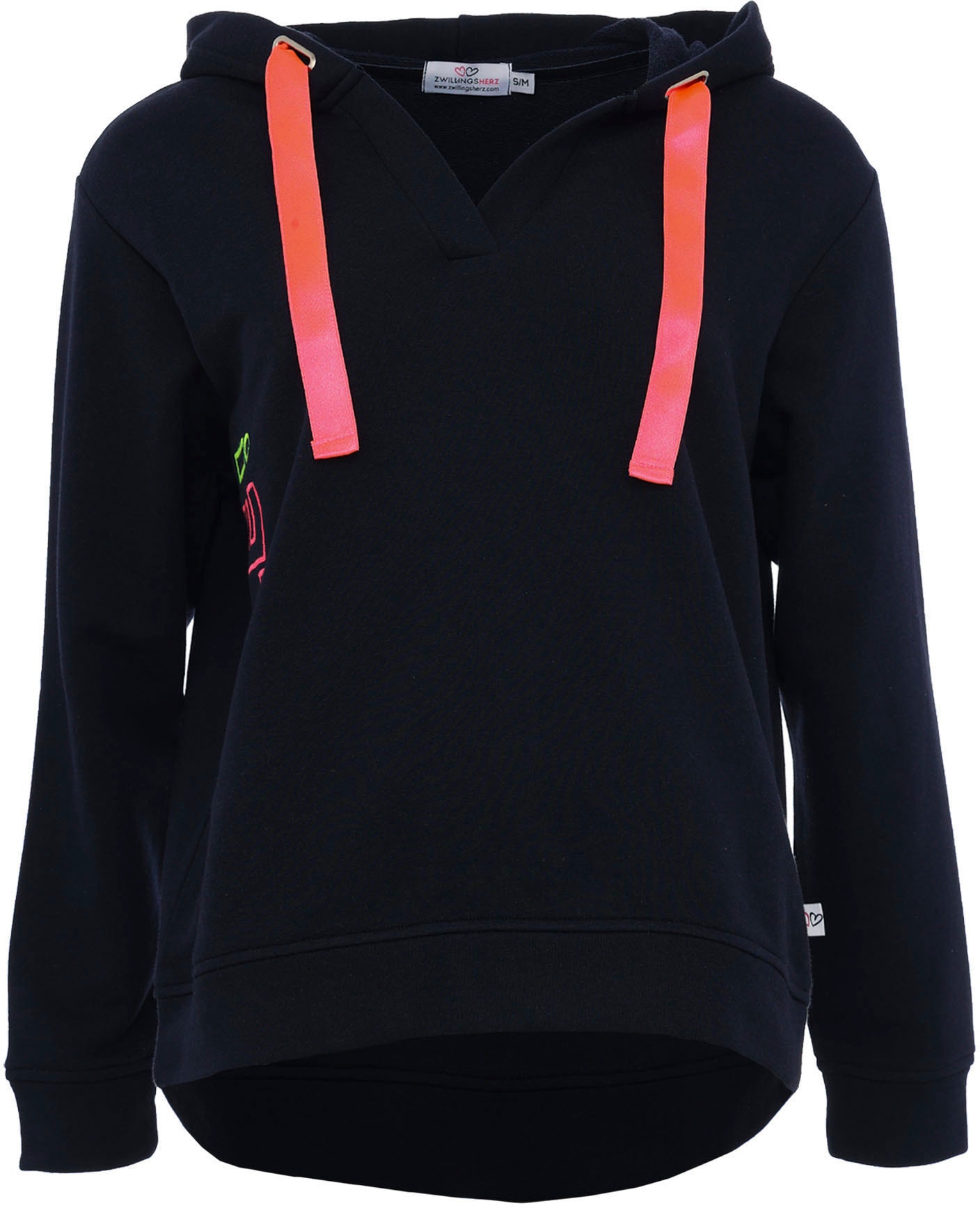 Zwillingsherz Sweatshirt »Smile«, mit breiten Bändern, V-Ausschnitt und Details in neonfarben