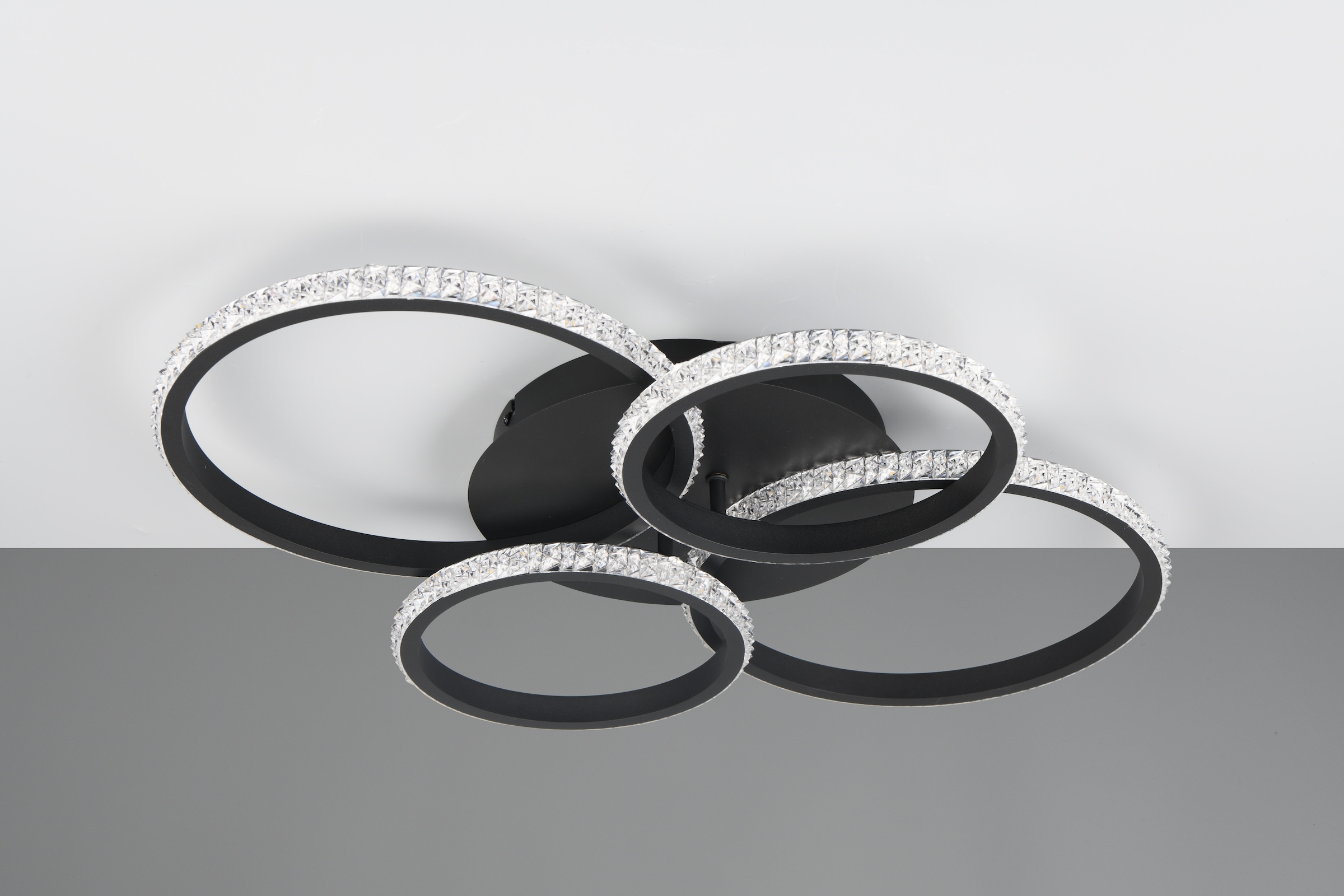 REALITY Leuchten LED Deckenleuchte »CIRES, LED Deckenlampe mit 4 schwenkbaren LED-Ringen, kaltweiß 4000K« LED-Board 1 Stk. Kaltweiß 3400 Lumen 27W, in 3 Stufen dimmbar mit Acryl Kristallen verzierte LED