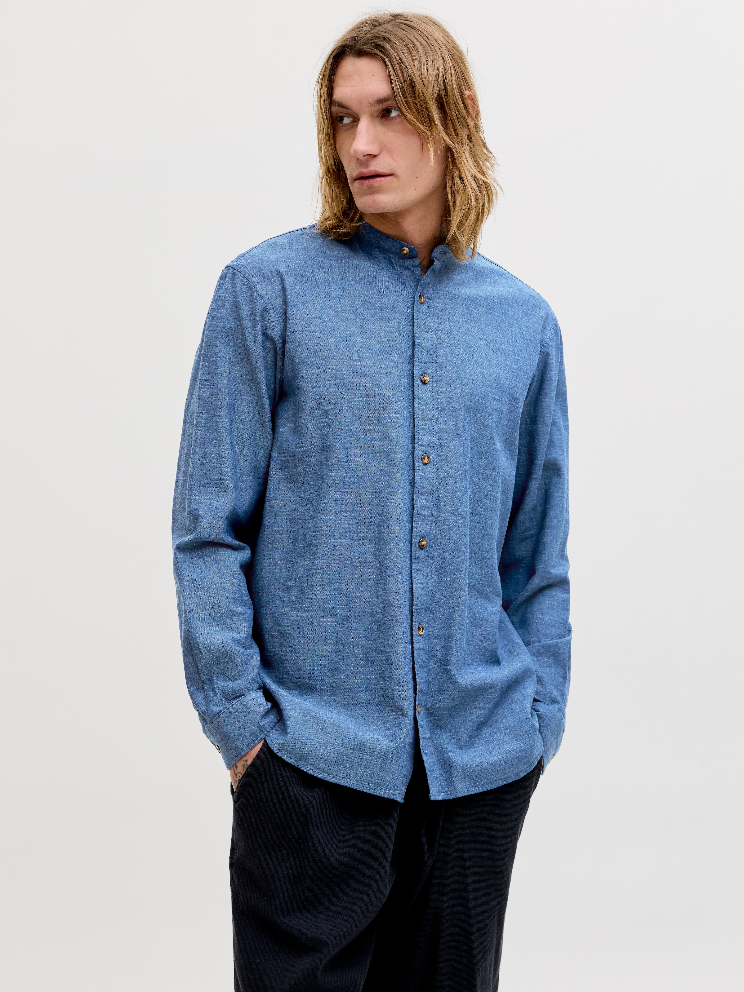 Jack & Jones Langarmhemd »JJESUMMER LINEN BLEND BAND SHIRT L/S SN« Baumwollmischung, regular fit
