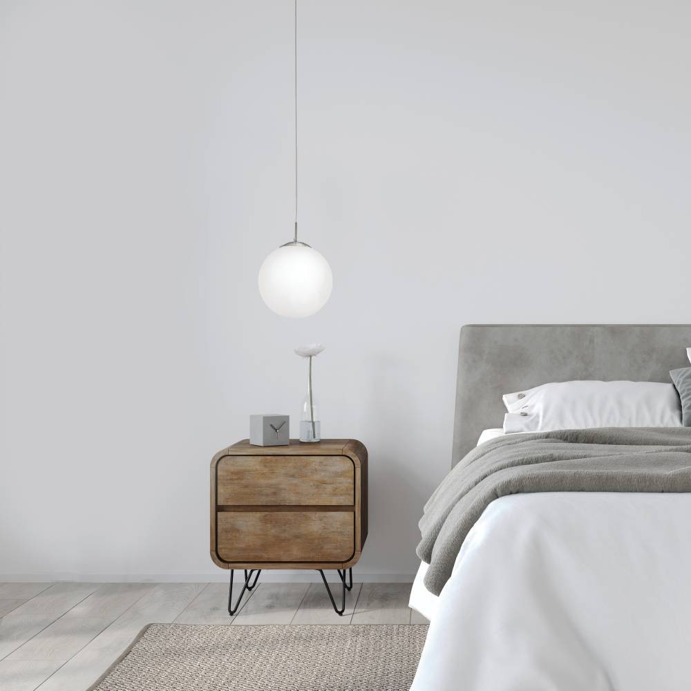 EGLO Hängeleuchte »RONDO Pendellampe, Metall in silber, Glas in Opal matt weiß, E27«, 1 flammig, Leuchtmittel E27 | Leuchtmittel wechselbar-ohne Leuchtmittel, Esszimmerlampe, zeitloses Design, modern, schlicht, 110x25cm