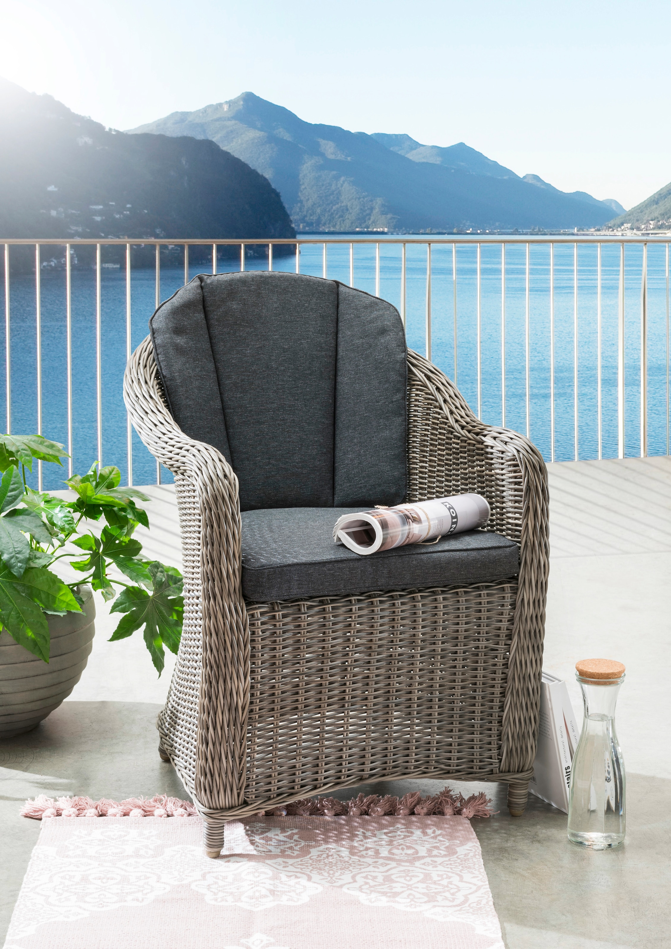 Destiny Garten-Essgruppe »MALAGA LUNA«, (13 tlg., 4x Sessel, 1x Tisch, inkl. Auflagen), Aluminium, Polyrattan