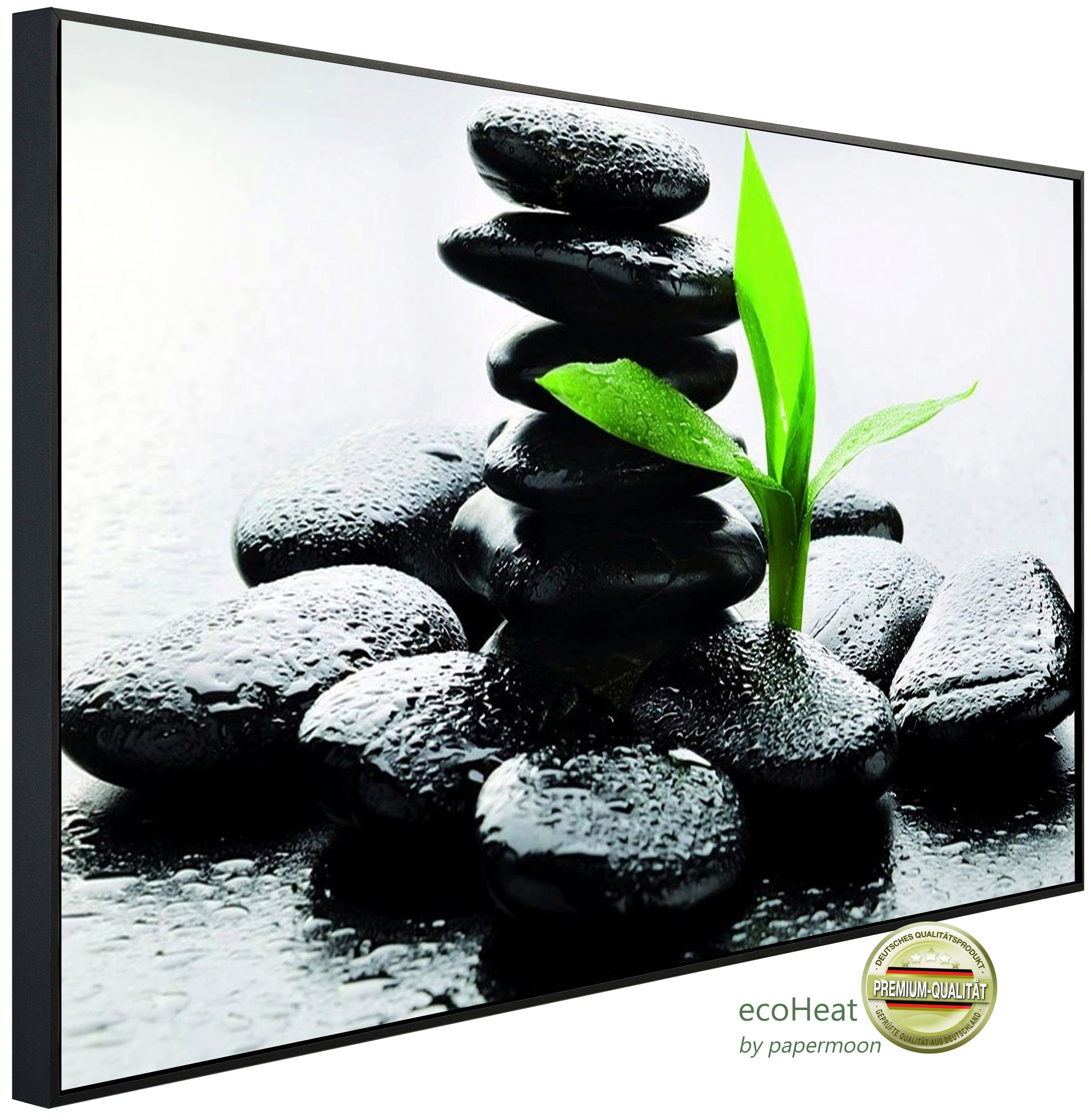 Papermoon Infrarotheizung »EcoHeat - Zen Basalt Steine«, Aluminium, 1200 W, 60x120 cm, mit Rahmen, energiesparendes Heizen für angenehme, gesunde und gleichmäßige Wärme