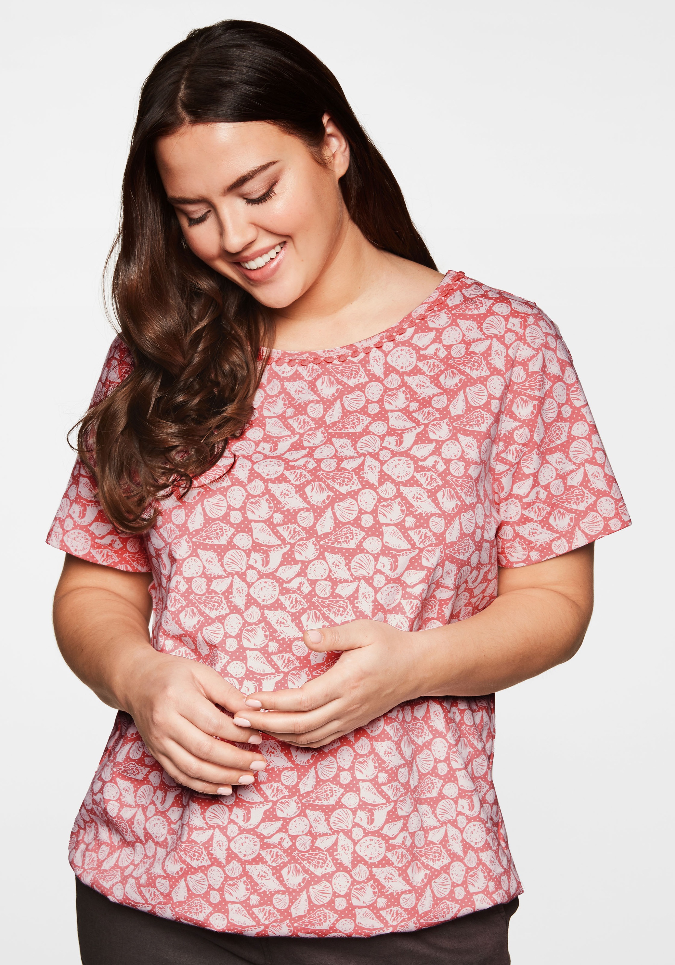 Sheego T-Shirt, Alloverdruck Gummizugbund