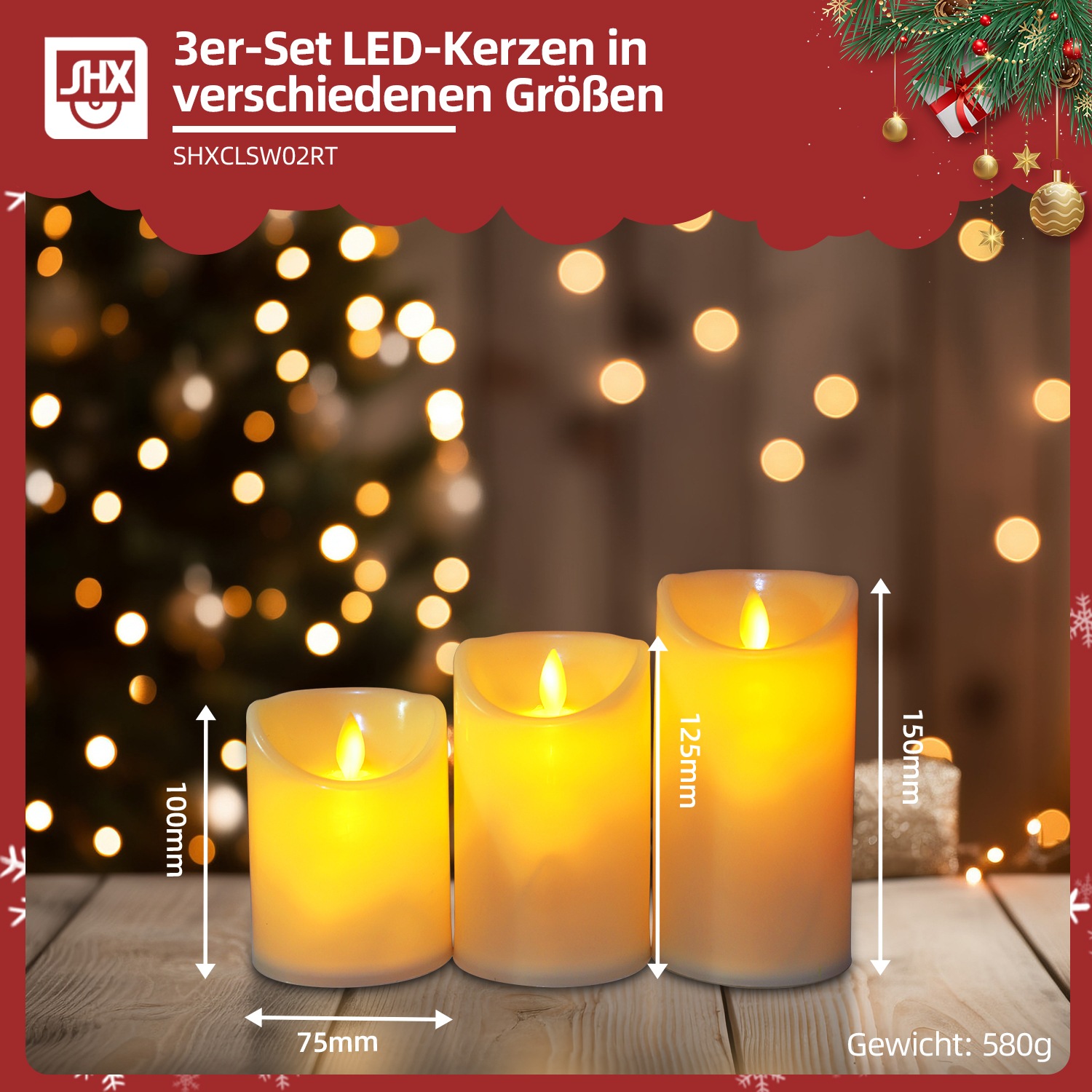 SHX LED-Kerze »LED-Kerzen mit Fernbedienung/Timer 3er Set«