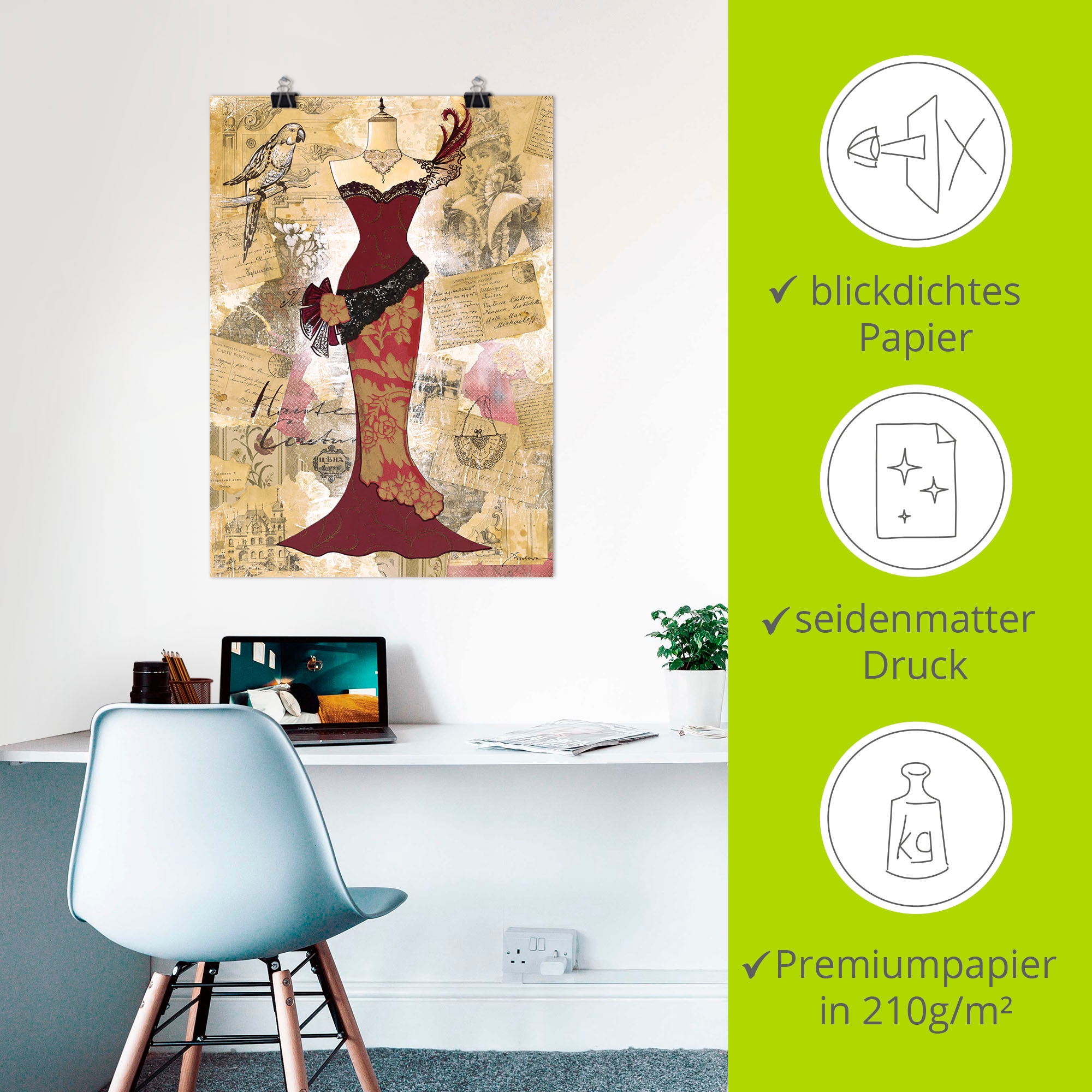 Artland Wandbild »Antikes Kleid - Collage«, Mode, (1 St.), als Alubild, Outdoorbild, Leinwandbild, Poster in verschied. Größen