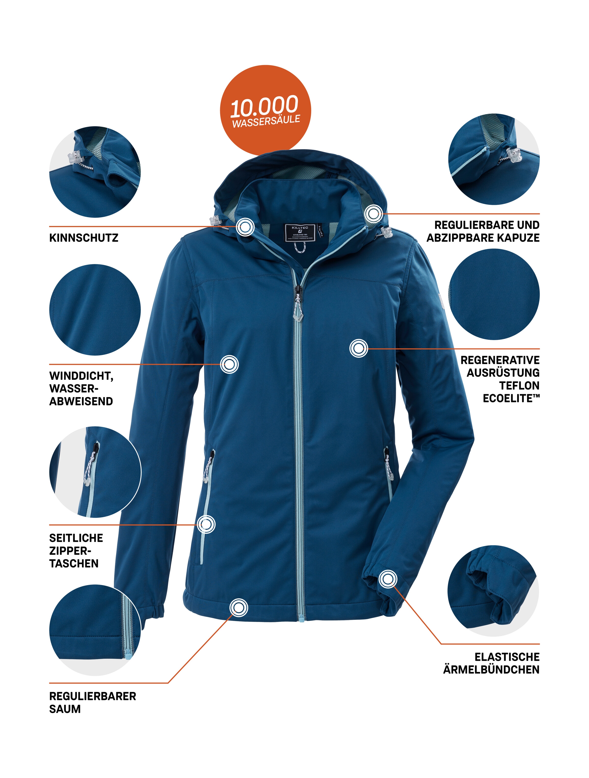 Killtec Softshelljacke »KOS 69 WMN SFTSHLL JCKT« Winddichte, wasserabweisende Damenjacke mit abnehmbarer Kapuze