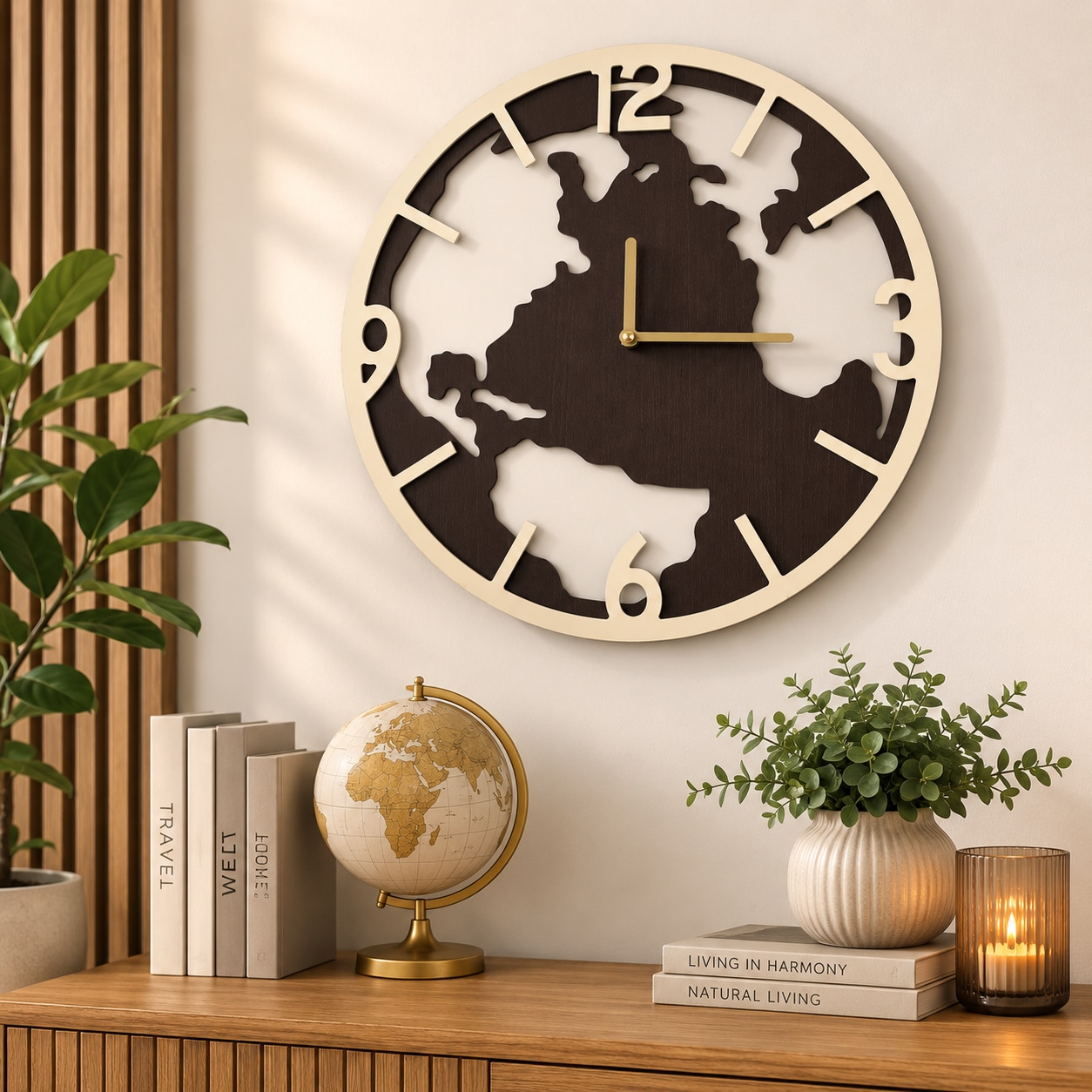 OTTO home Uhr »runde Wanduhr mit Quarzuhrwerk, ca.39,5cm« aus MDF mit goldfarbenen Zeigern, Landkarte, Weltkarte