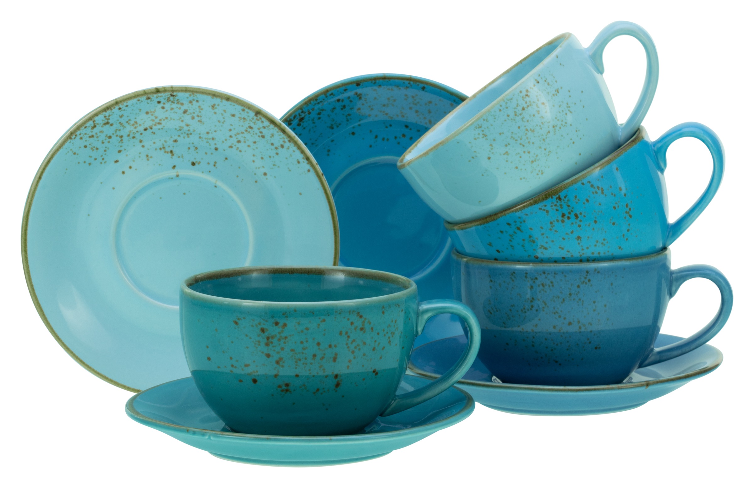 CreaTable Cappuccinotasse »Kaffeetasse NATURE COLLECTION Aqua« Tassen Set, aktuelle Blautöne mit Sprenkel, 4 Tassen, 4 Untertassen