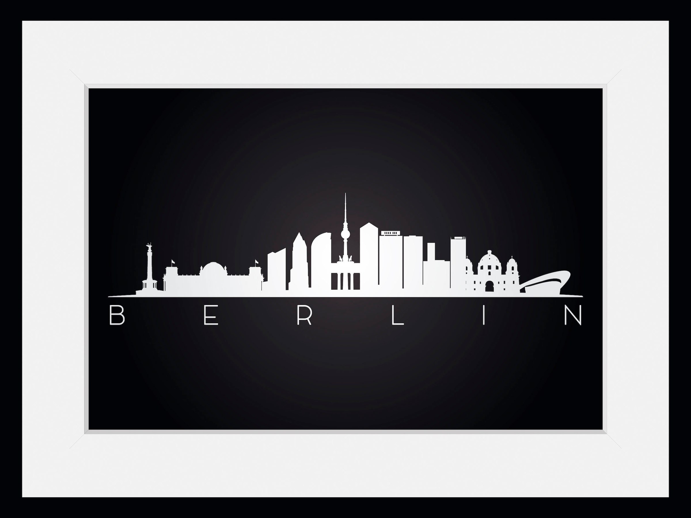queence Bild »Berlin Skyline«, Städte-Stadt-Deutschland-Berlin-Gebäude, (1 St.), HD Premium Poster-Druck inkl. Holzrahmen